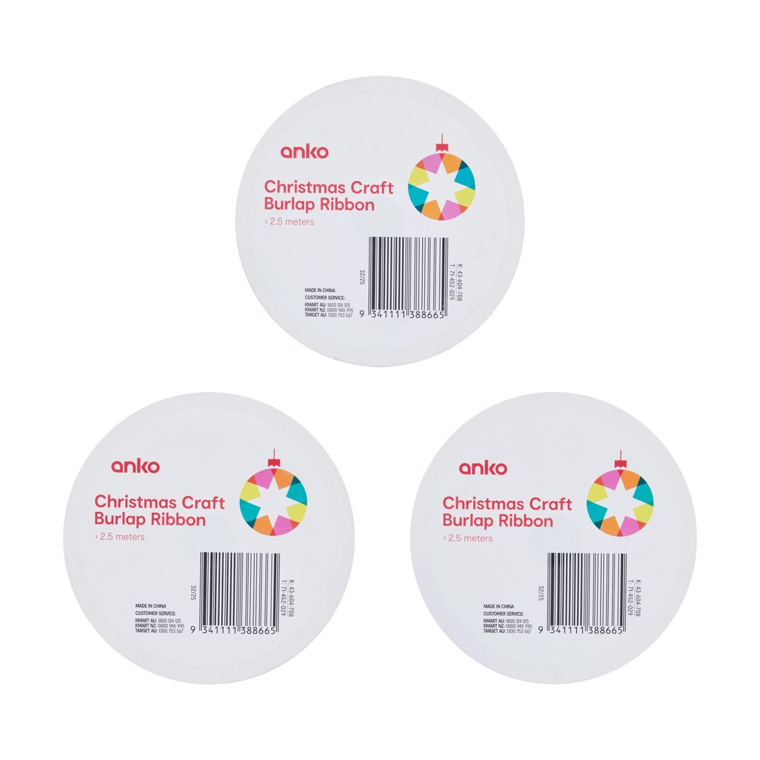 3 Christmas Craft Burlap Ribbon - Assorted, 3 of 3