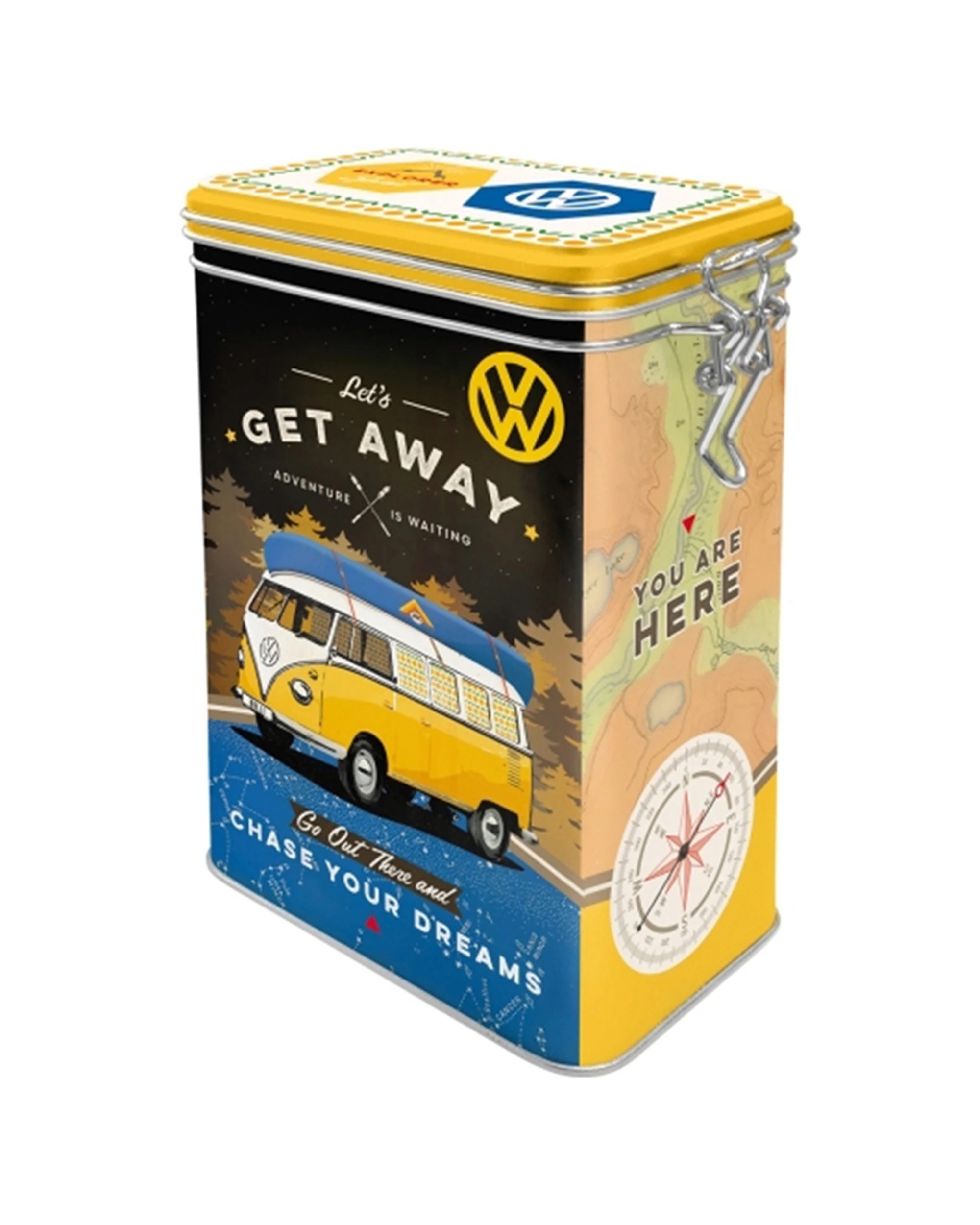 1 Nostalgic-Art Storage Clip Top Tin Box 1.3L Capacity - Lets Get Away - Multi, 1 of 1