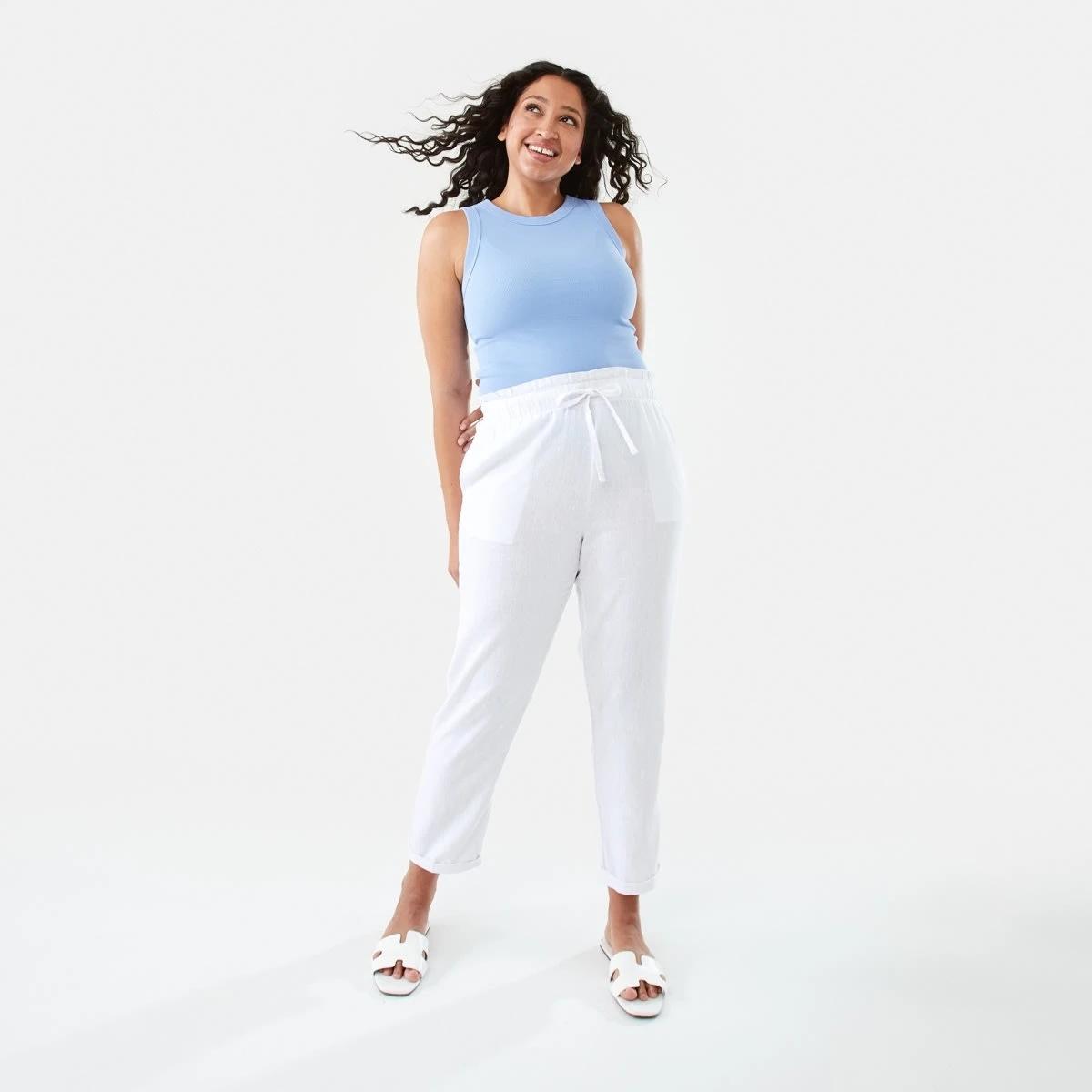 2 Drawstring Linen Blend Pants White, 2 of 9