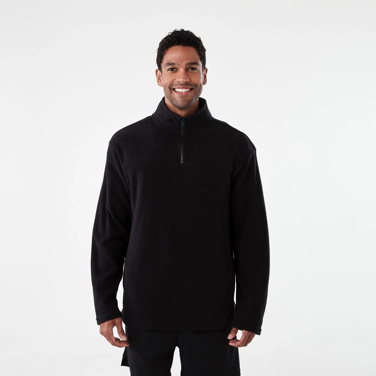 1 Active Mens Polar Fleece Quarter Zip Long Sleeve Black W25, 1 of 6