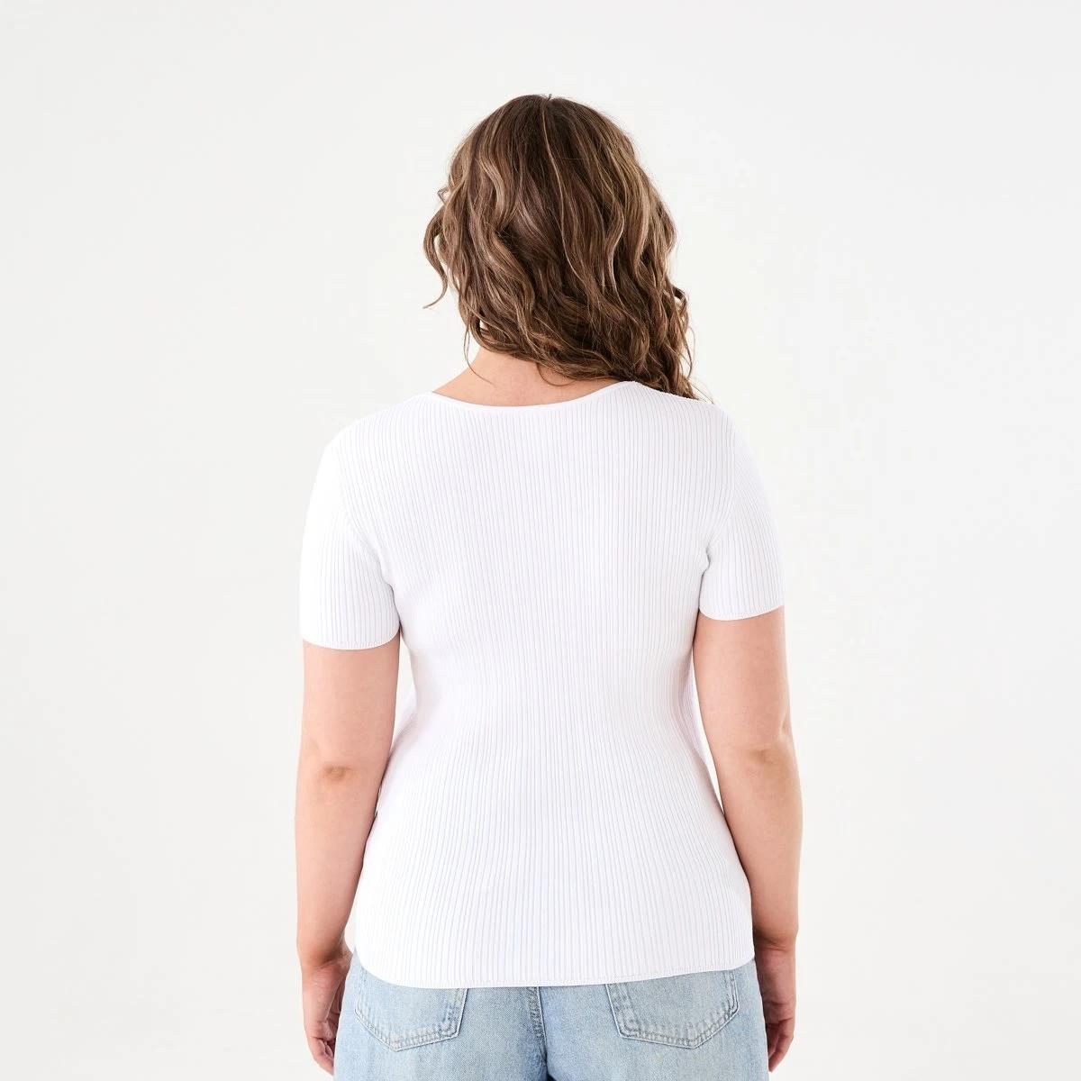 3 Short Sleeve True Knit V-Neck Rib Top WHITE, 3 of 5