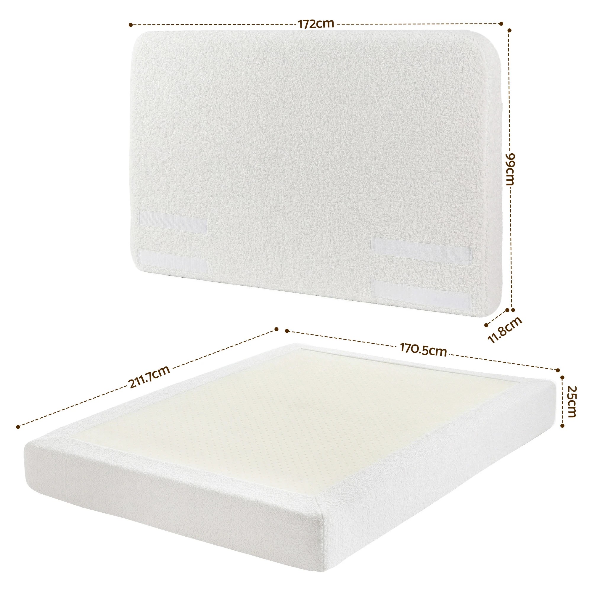 2 Artiss Queen Bed Frame Boucle Fabric No-Assembly Beds Vacuum Compressed Removable Washable Cover - White, 2 of 8