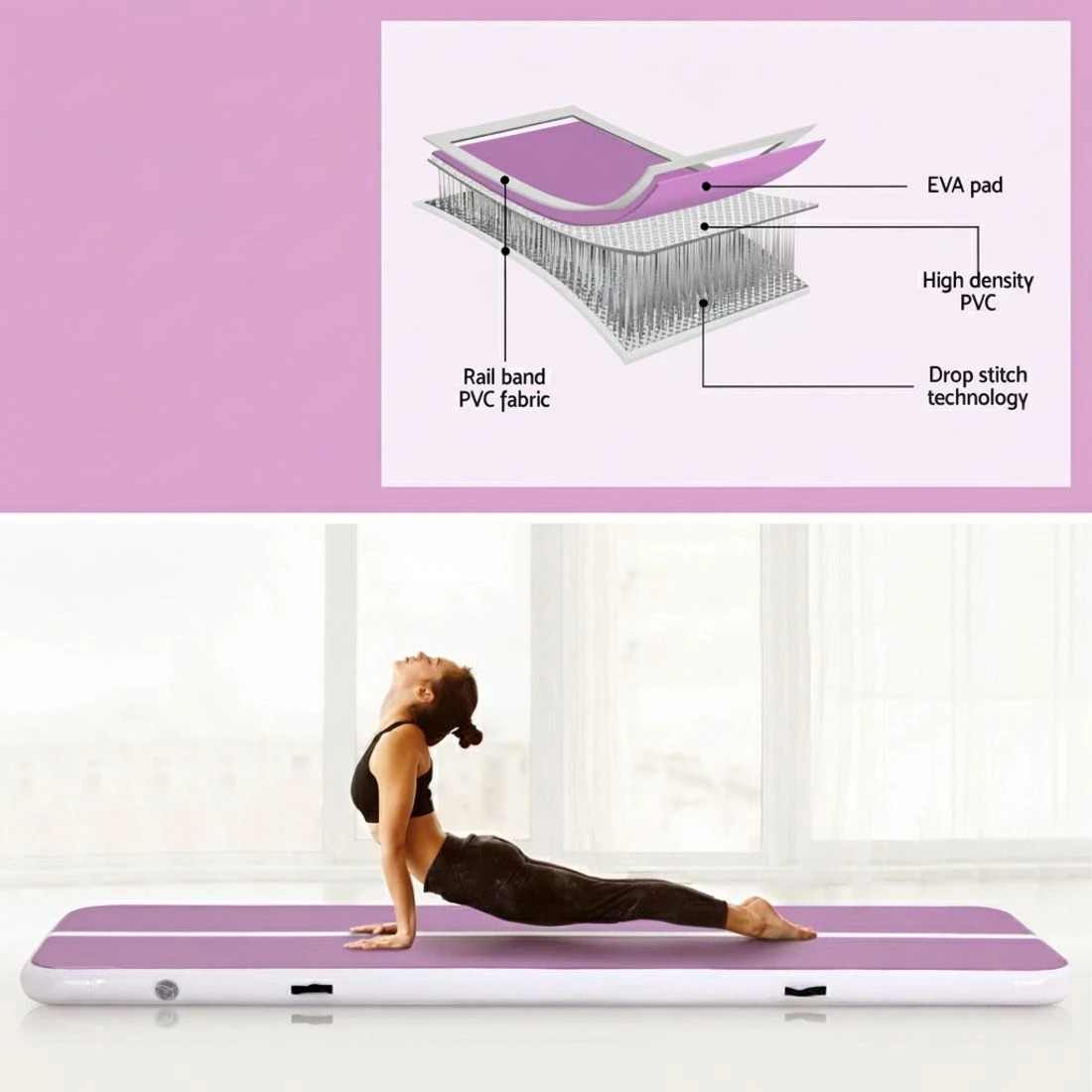 4 Everfit 3M Air Track Gymnastics Tumbling Exercise Yoga Mat W/ Pump Inflatable - Multi, 4 of 6