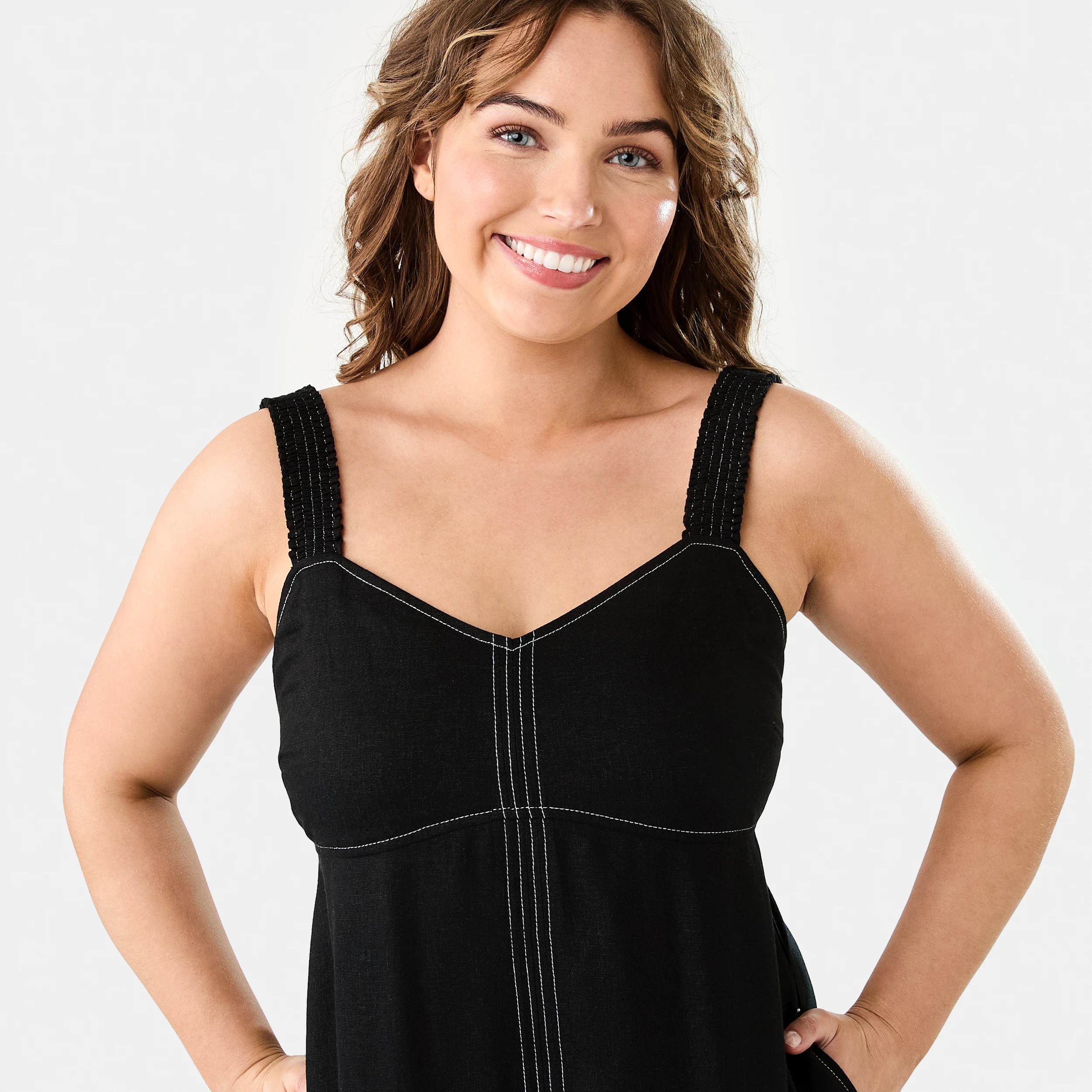 5 Sleeveless Contrast Linen Blend Maxi Dress Black, 5 of 7