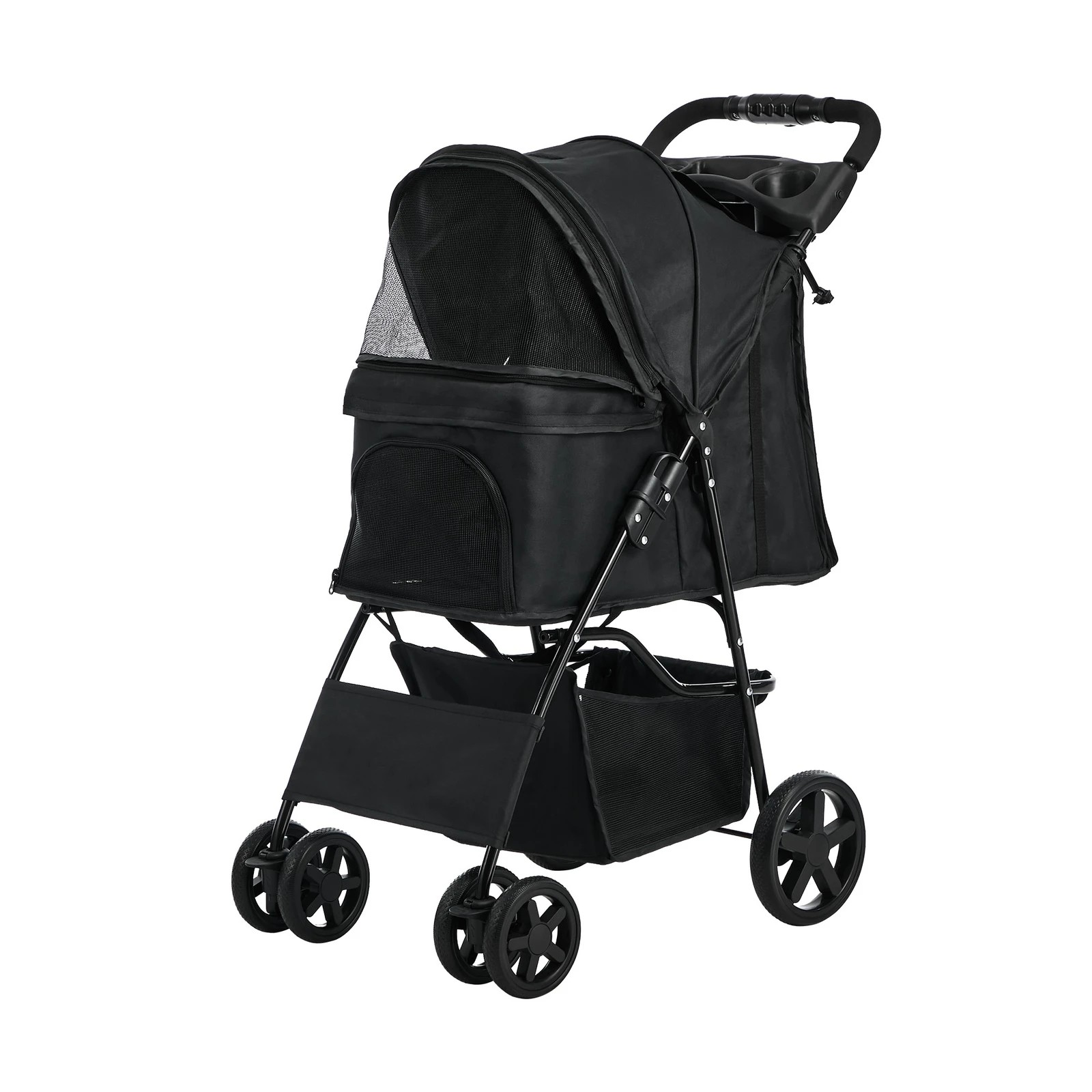 9 Alopet Pet Stroller Pram Dog Cat Carrier Cage Travel Pushchair Storage Foldable - Black, 9 of 9