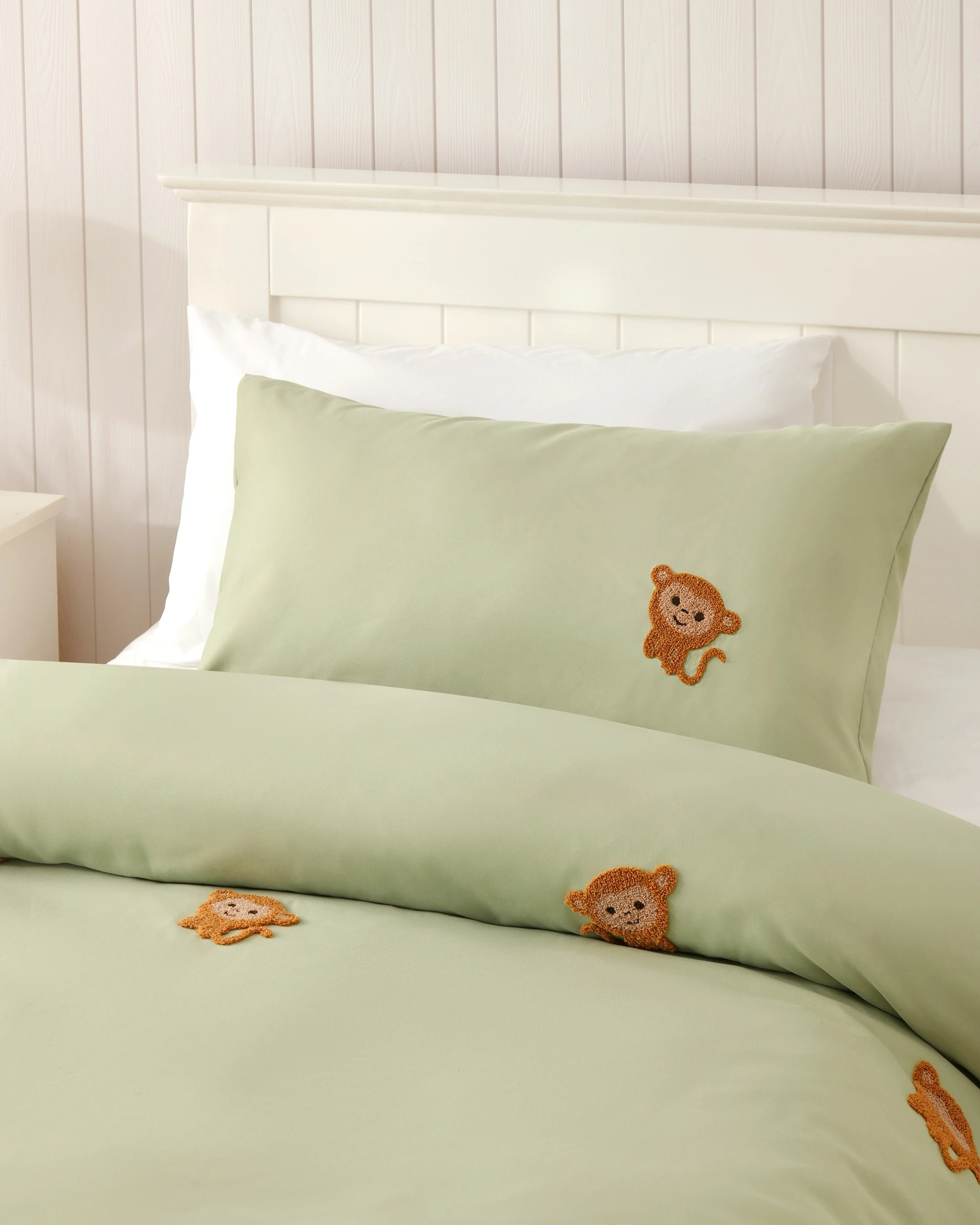 2 Jack & Ava Bongo the Monkey Embroidered Kids Quilt Cover Set - Double Bed - Green, 2 of 7