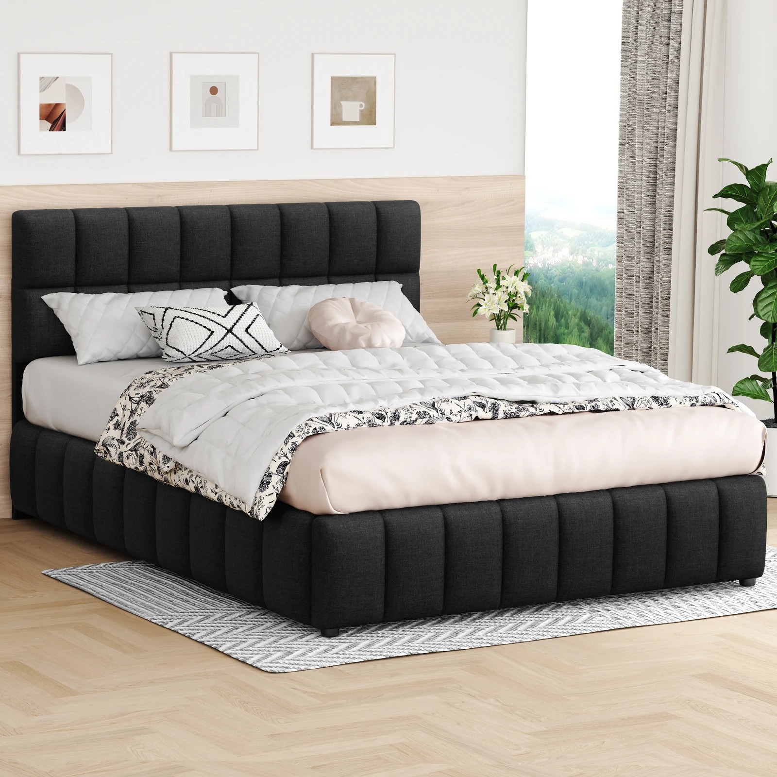 2 Alfordson Bed Frame Double Size Grid Tufted Gas Lift Storage Gromit - Charcoal, 2 of 10