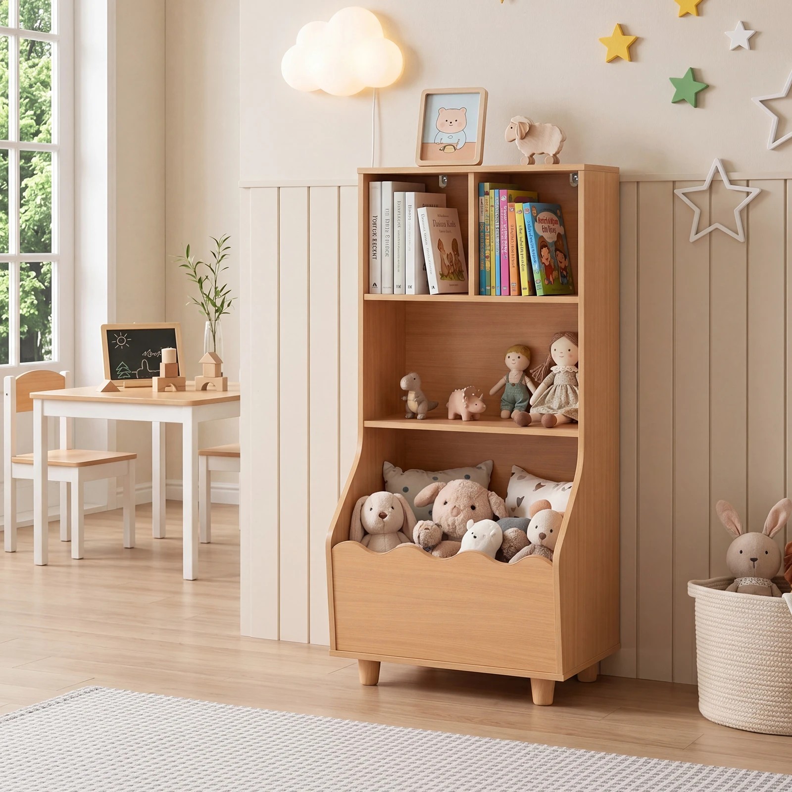 5 Costway 3-Tier Bookshelf 3 Compartment Bookcase Toy Organizer Storage Shelf Rack - Natural, 5 of 5
