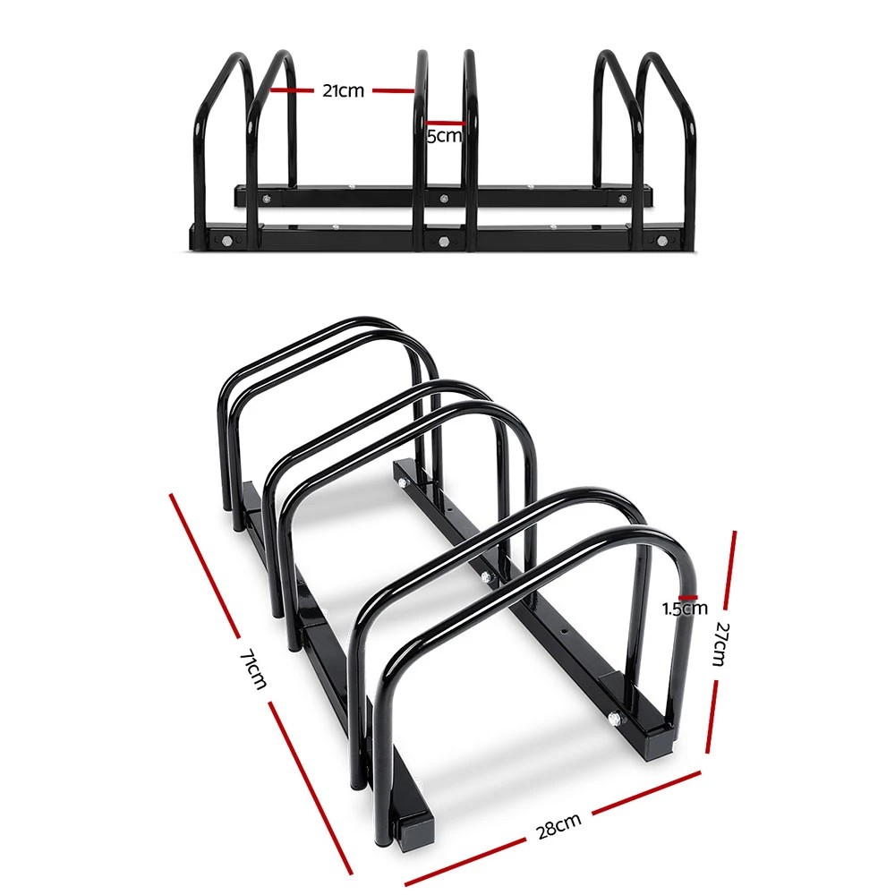 2 Weisshorn 3 Bike Stand Rack Bicycle Storage Floor Parking Holder Cycling - Black, 2 of 9