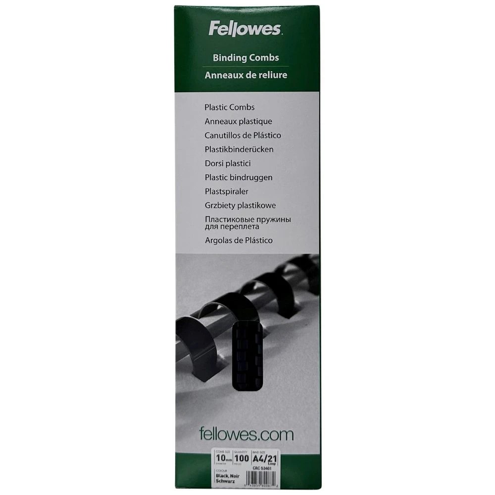 6 Fellowes Binding Combs 21 Loop 10mm Black 100 Pack, 6 of 6