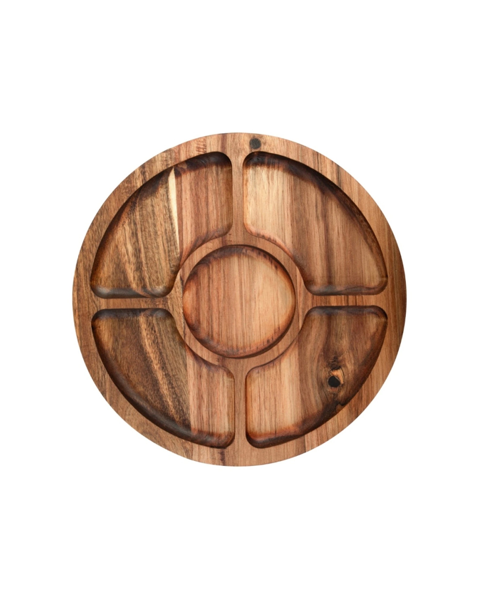 3 Alfresco Lane Acacia Wood 5 Compartment Round Grazing Platter - Natural, 3 of 7