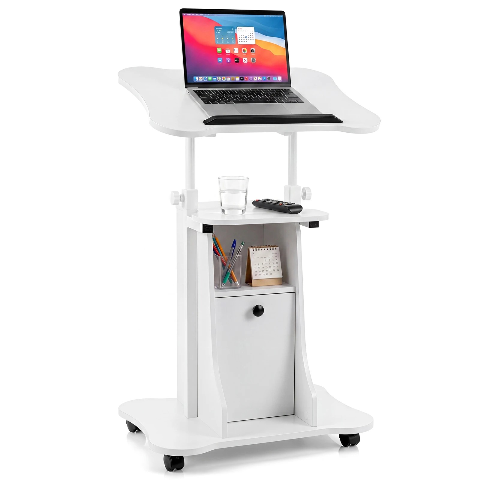 5 Costway Mobile Lectern Podium Stand Adjustable Laptop Table w/Tilting Tabletop - White, 5 of 5