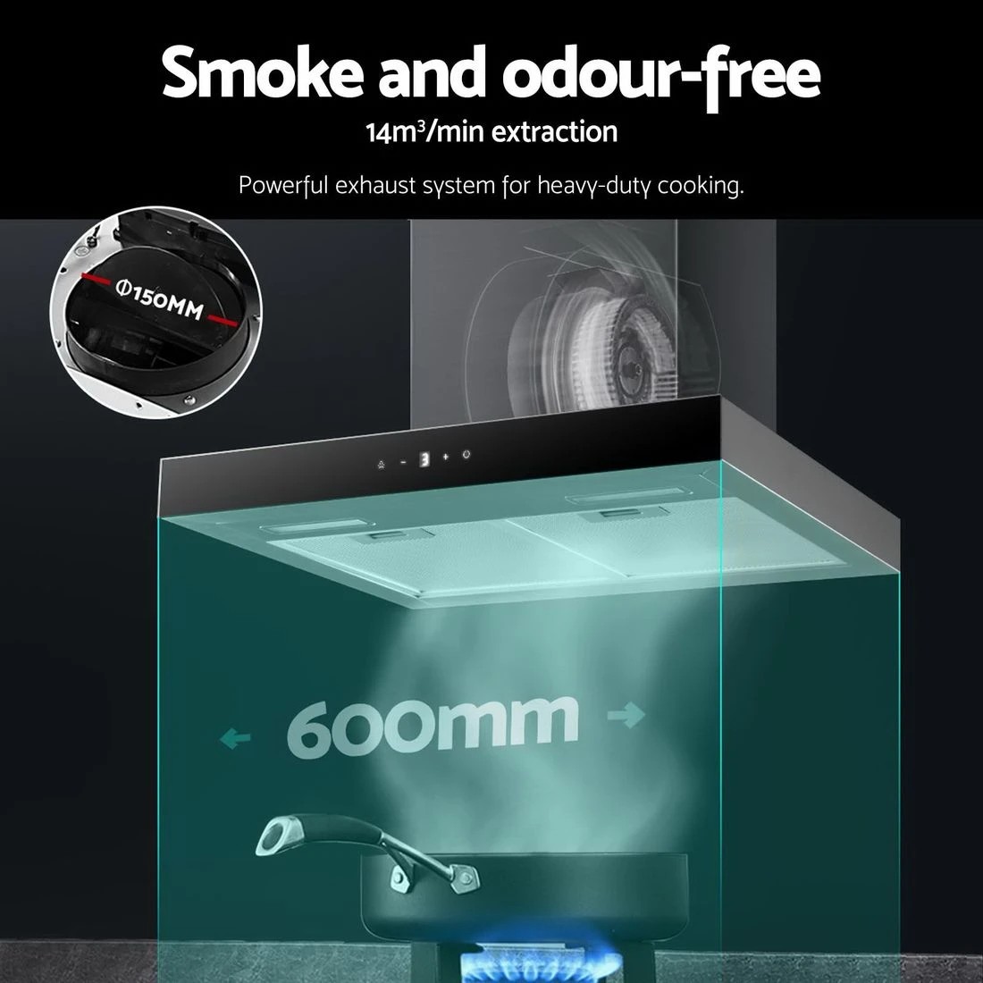 4 Devanti 600mm Range Hood 60cm Rangehood Glass Stainless Steel - Grey, 4 of 6