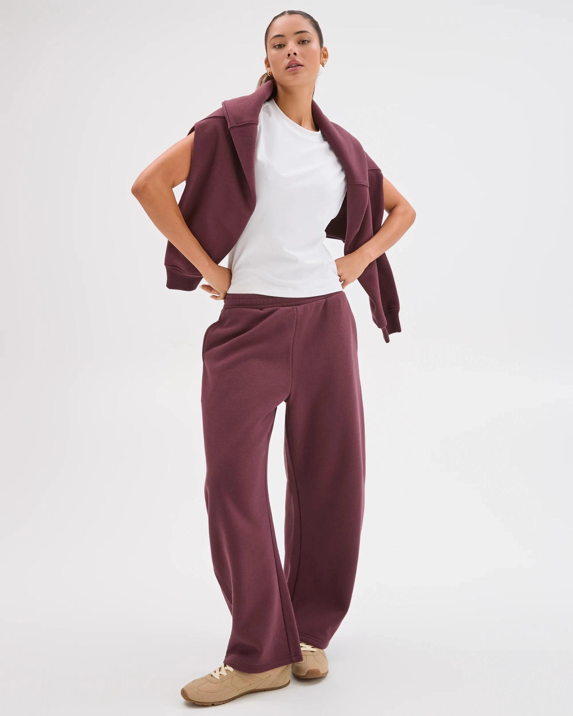 3 Lily Loves Australian Cotton Blend Bow Leg Trackpants BURGUNDY ROUGE, 3 of 7
