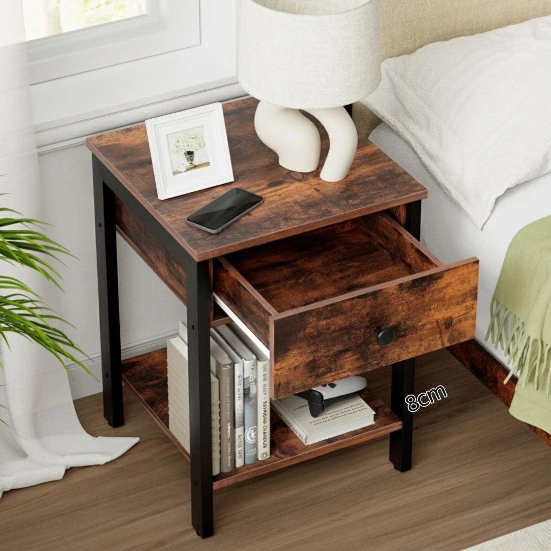 4 Artiss Bedside Table Nightstand 1 Drawer Shelves Walnut - Brown, 4 of 8