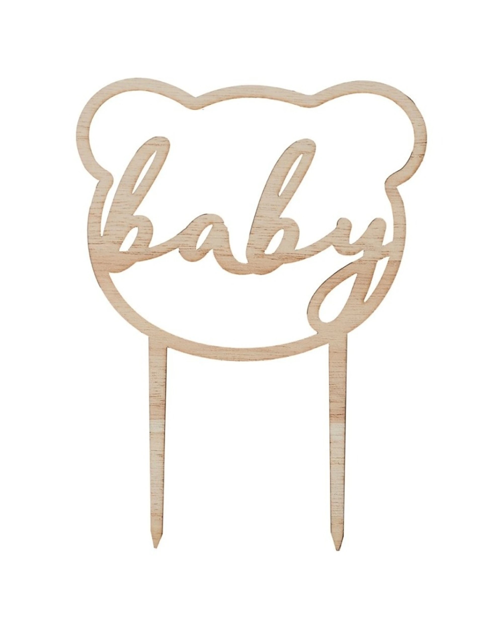 1 Anagram Teddy Bear Cake Topper Wooden Baby Script Decoration - Natural, 1 of 1