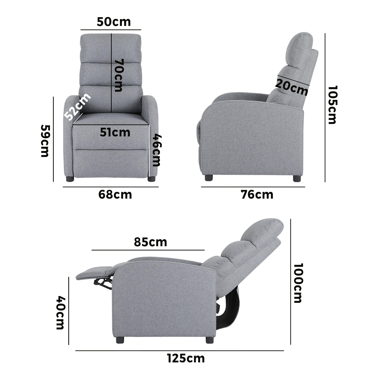 7 Oikiture Recliner Chair Sofa Polyester
 - Grey, 7 of 7