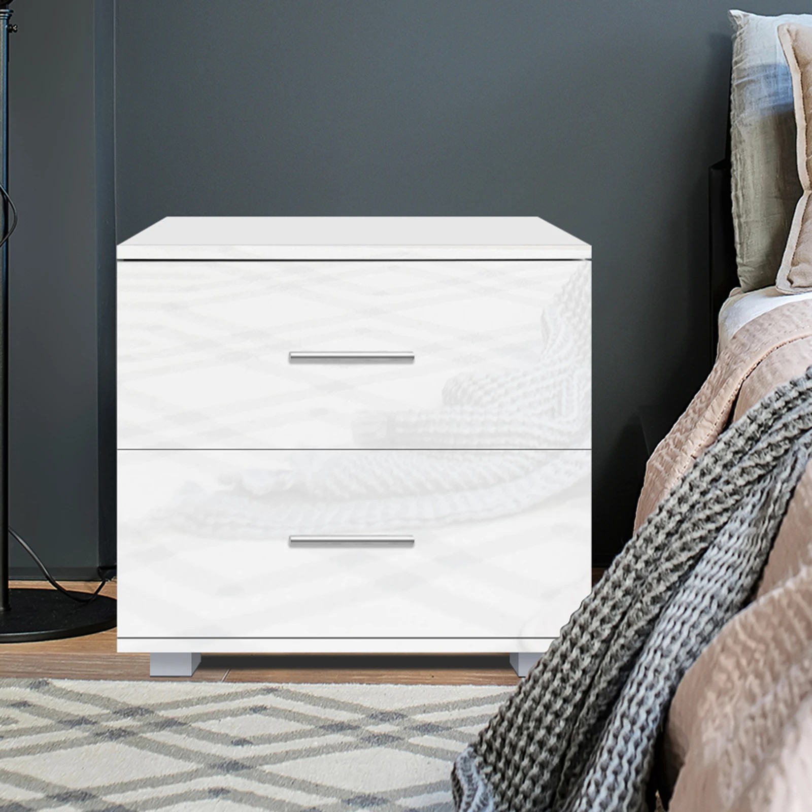 7 Alfordson Bedside Table Nightstand 4 Side High Gloss Side End Table - White, 7 of 10