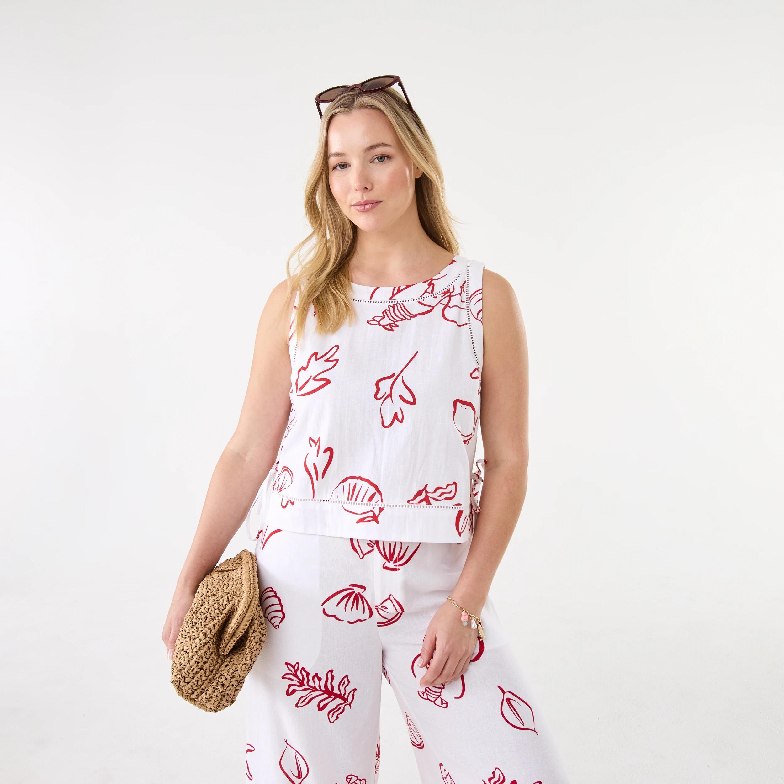 7 Printed Linen Blend Pants Red Vacay, 7 of 8