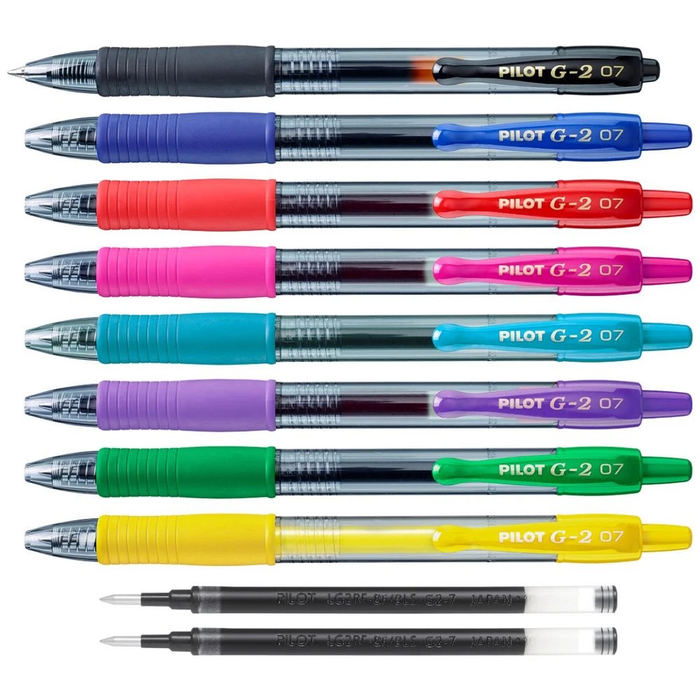 3 PILOT G2 Retractable Gel Fine 0.7mm Assorted 8 Pens+2 Refills, 3 of 8