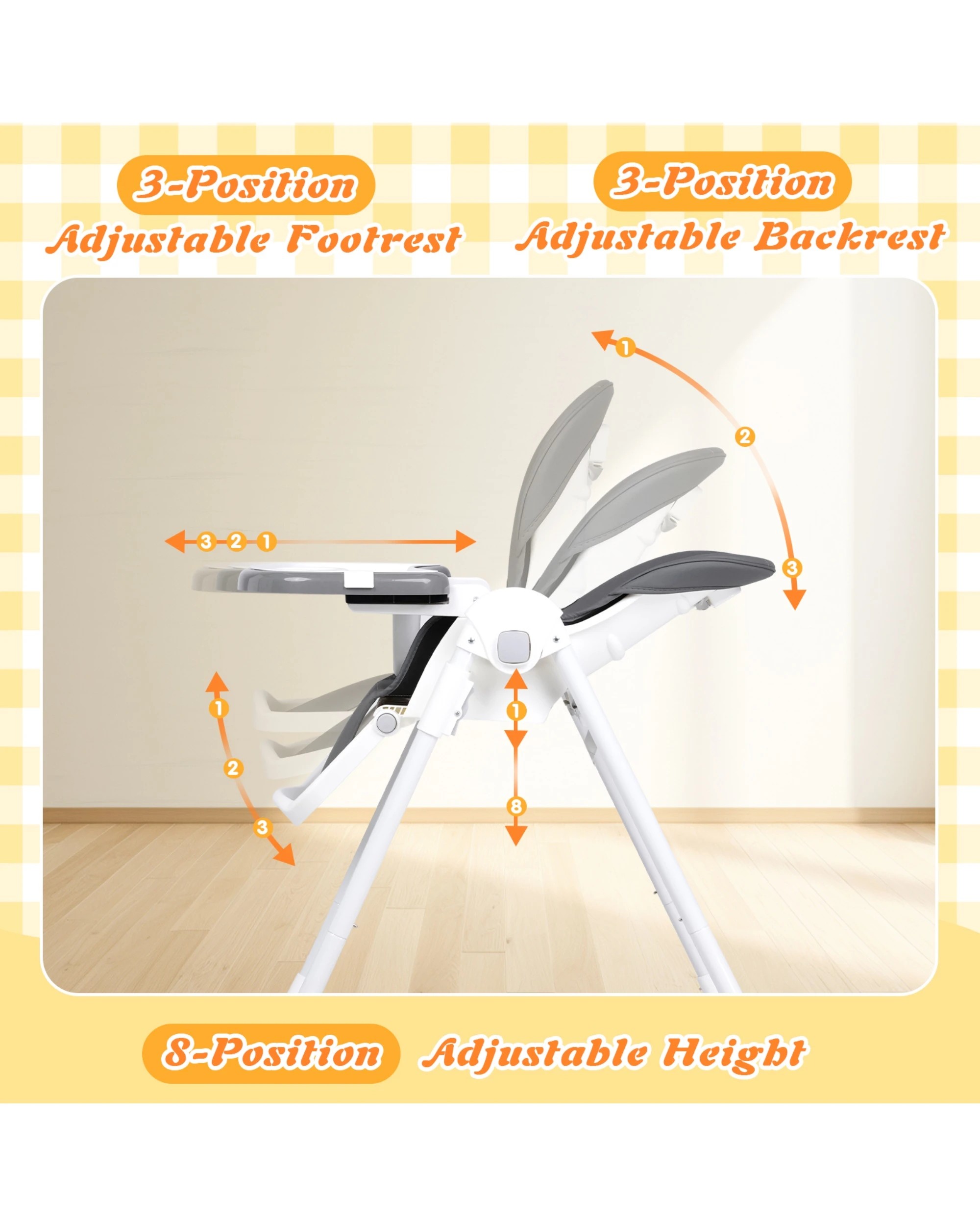 7 Advwin 3-in-1 Folding Baby High Chair Gray, 7 of 9