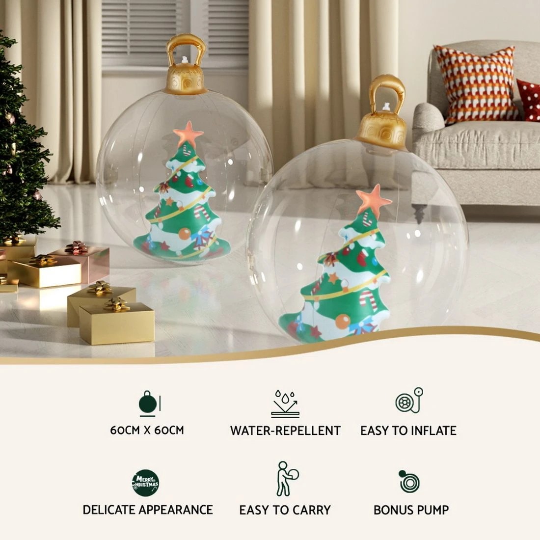 5 Jingle Jollys Christmas Inflatable Ball 60cm Tree Decoration Giant Bauble - Multi, 5 of 7