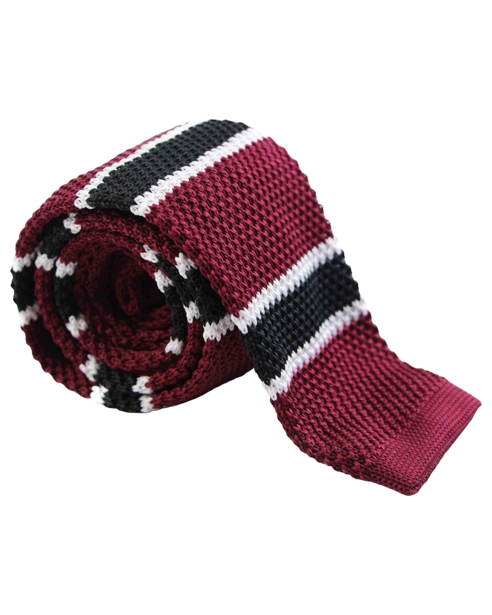 2 Zasel Knitted Maroon, Black & White Striped Patterned Neck Tie - Multi - Multi, 2 of 4