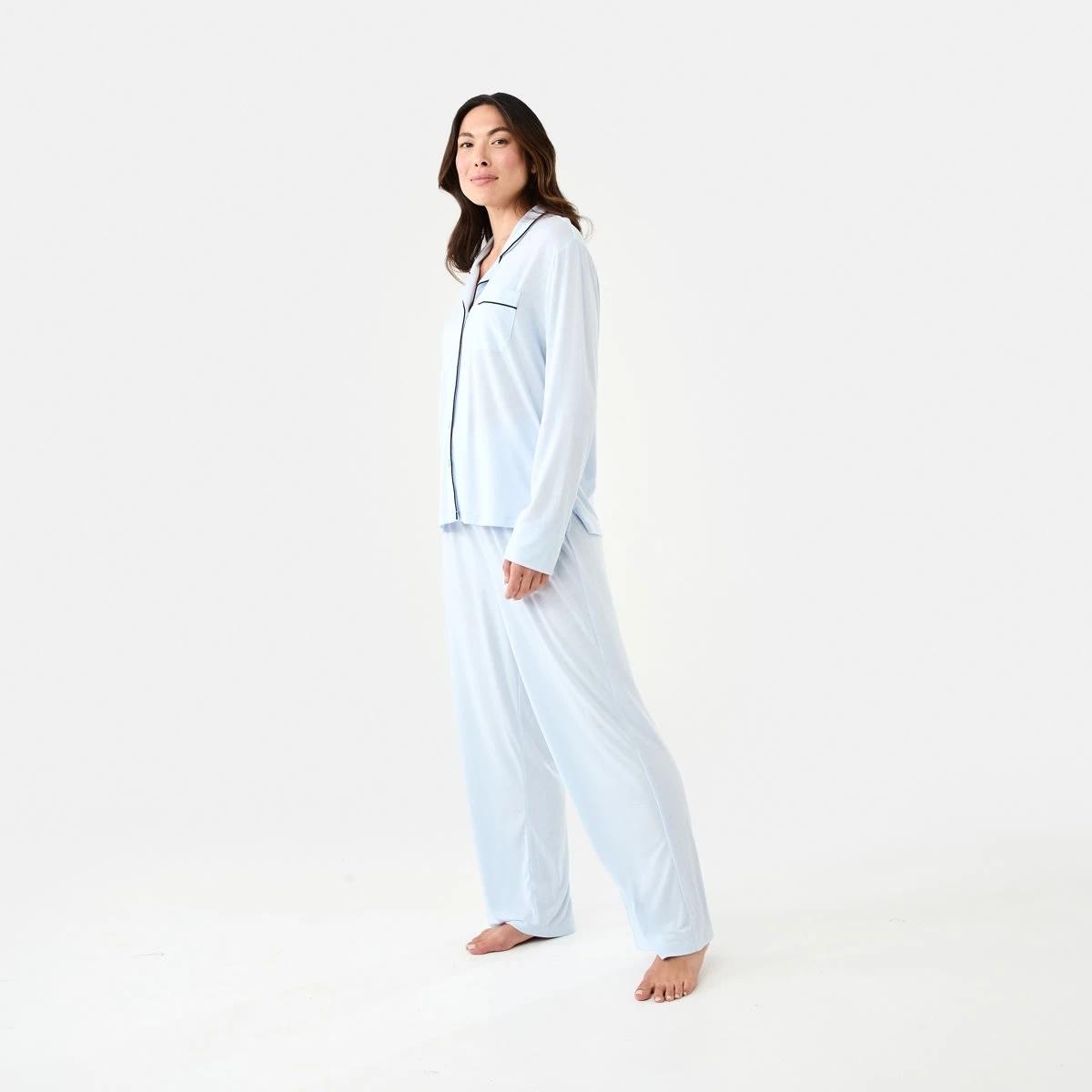 2 Long Sleeve Top and Pants Comfort Pyjama Set Halo Blue, 2 of 8