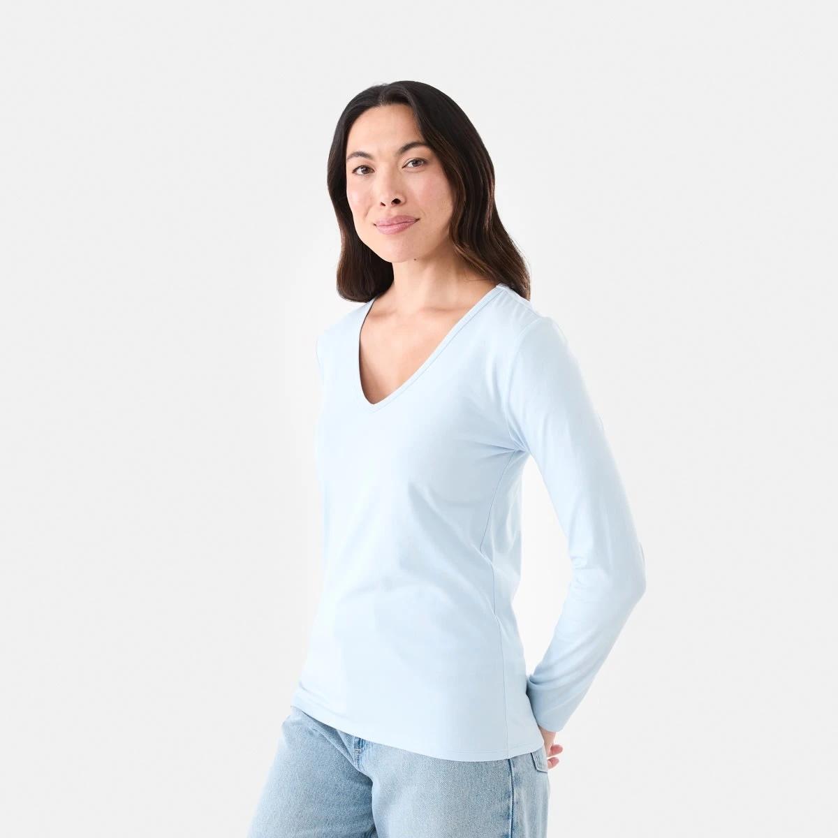 2 Long Sleeve Stretch V-Neck T-shirt Blu Skyway, 2 of 5
