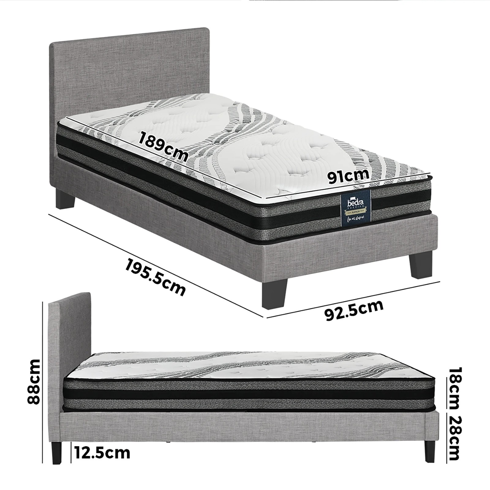 10 Oikiture Single Bed Frame With Mattress Set
 - Grey, 10 of 10