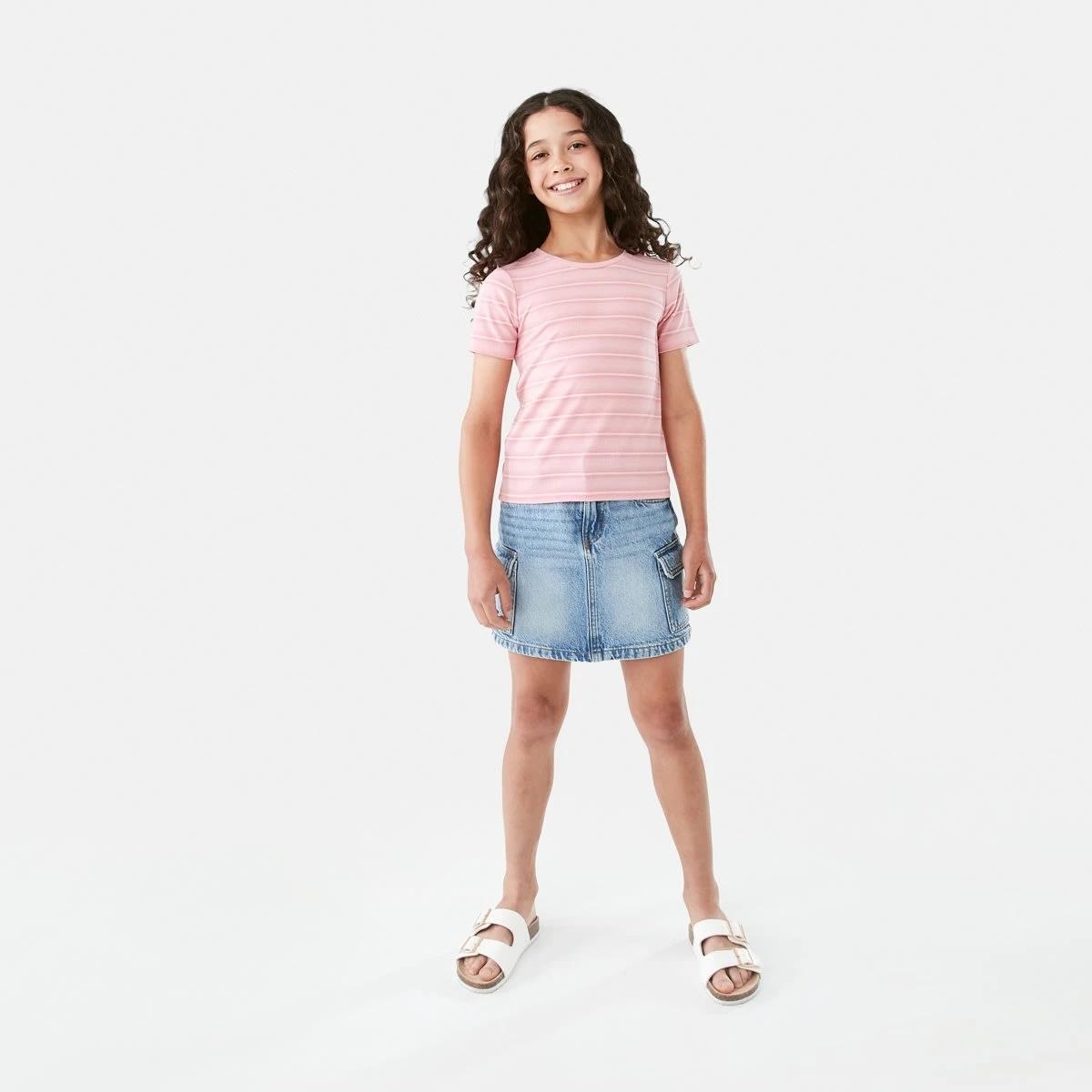 6 Short Sleeve Rib Top Pnk Stripe, 6 of 9