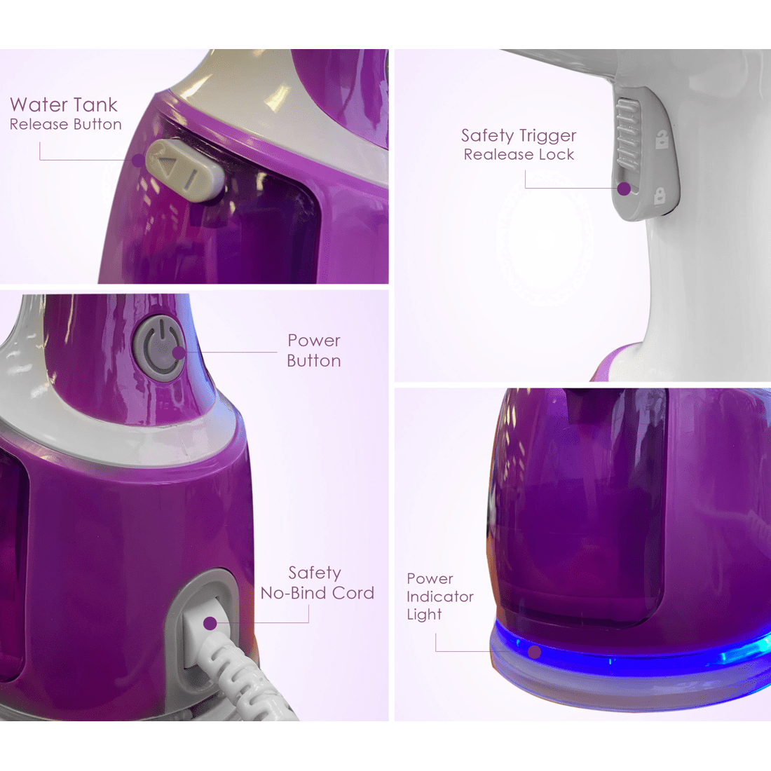 9 TODO 1700W Power Garment Steamer Handheld Steam Brush Iron Purple, 9 of 10