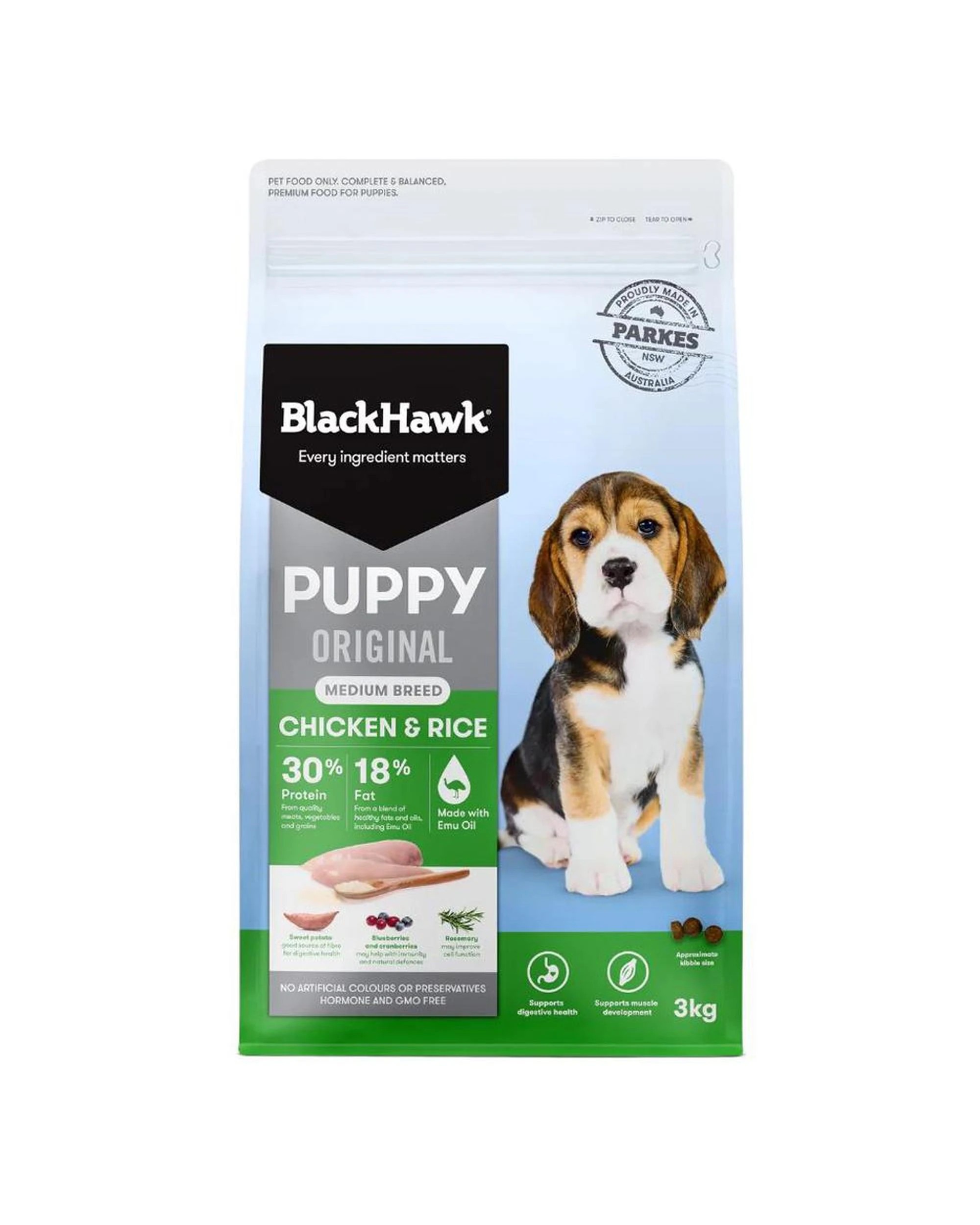 1 Black Hawk Medium Breed Puppy Chicken And Rice Dry Dog Food 3kg, 1 of 9