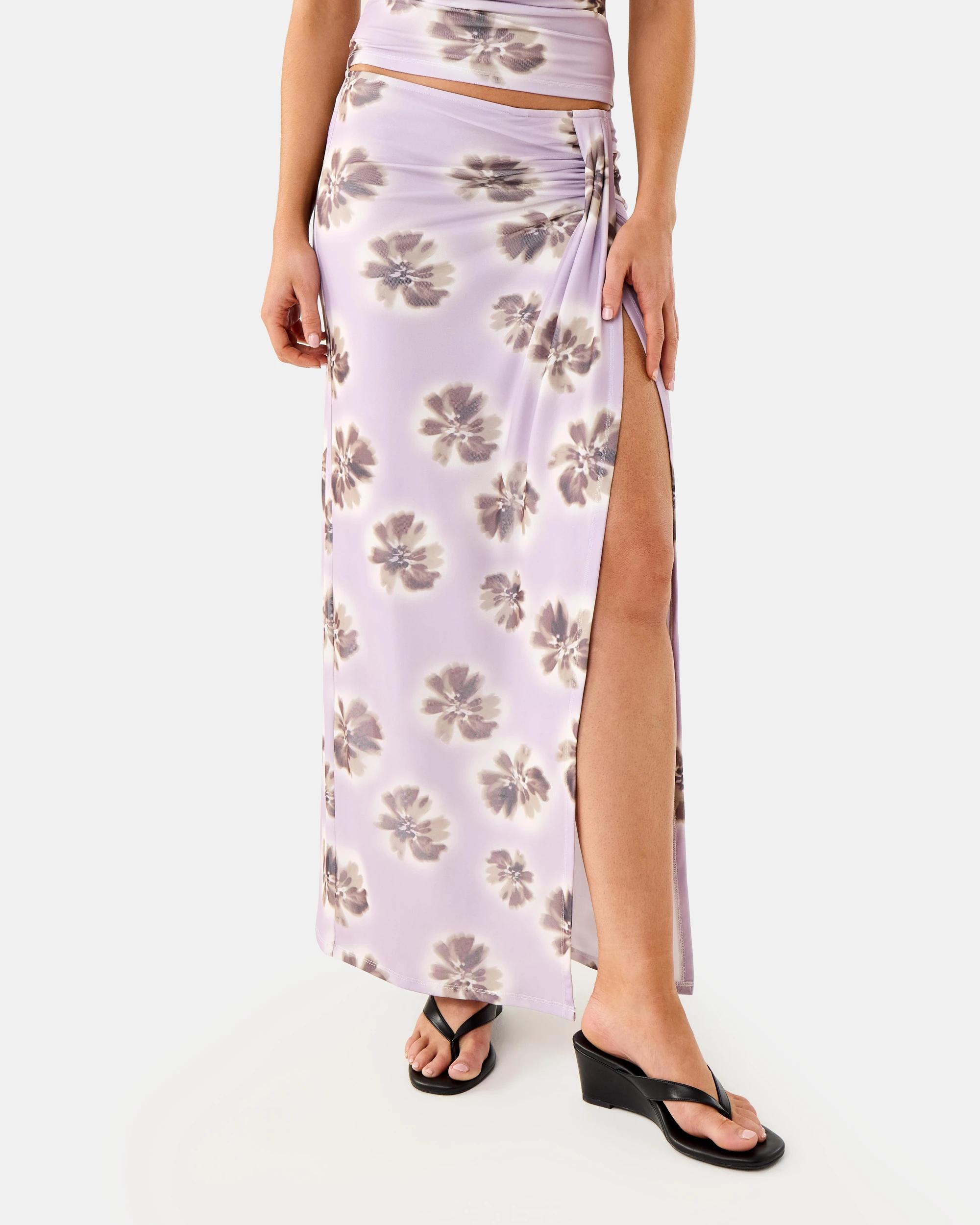 1 Mesh Twisted Maxi Skirt Pur Floral, 1 of 6