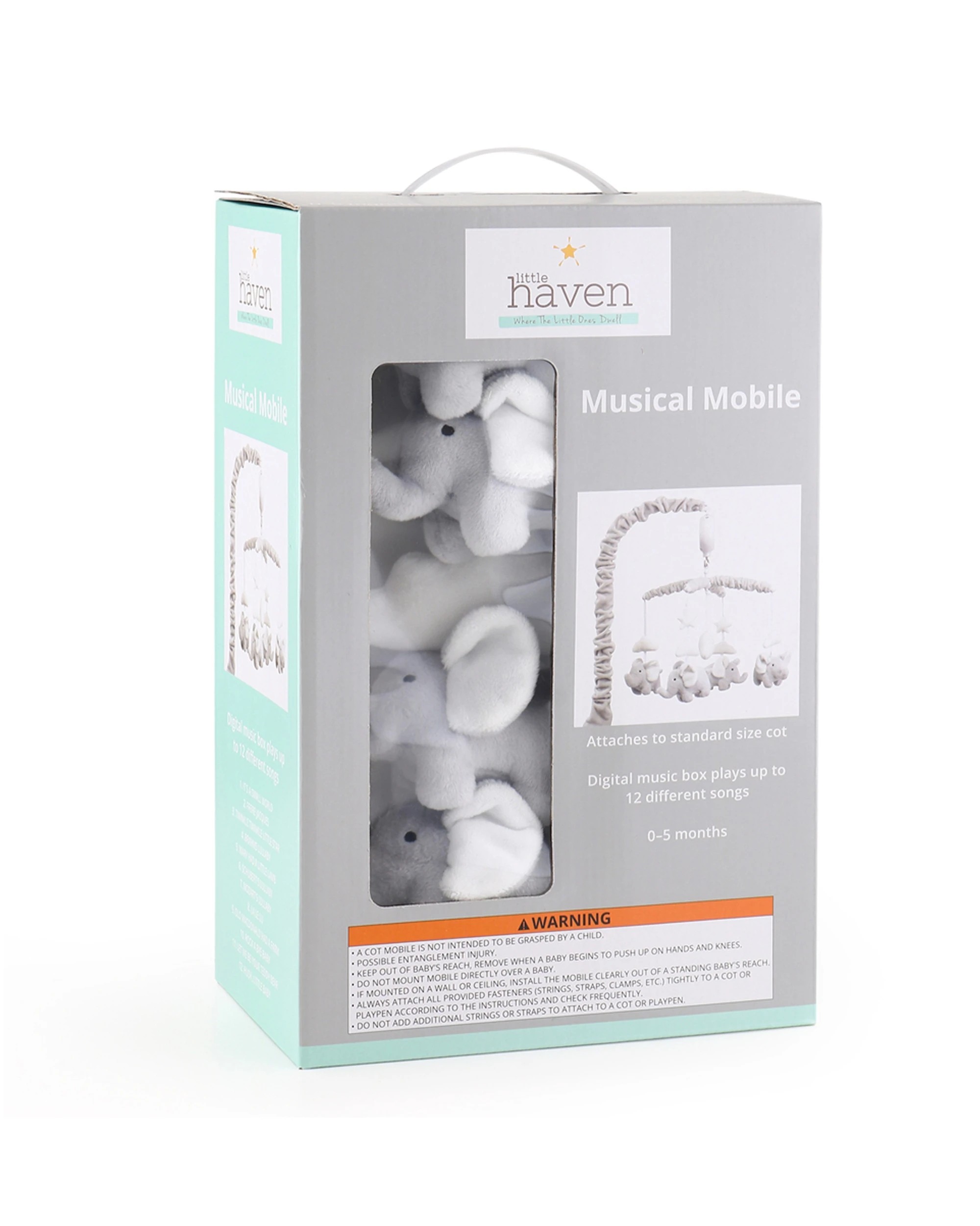 2 Little Haven Hanging Nursery Musical Mobile Elephant Lullabies 0-5 Months - White, 2 of 2