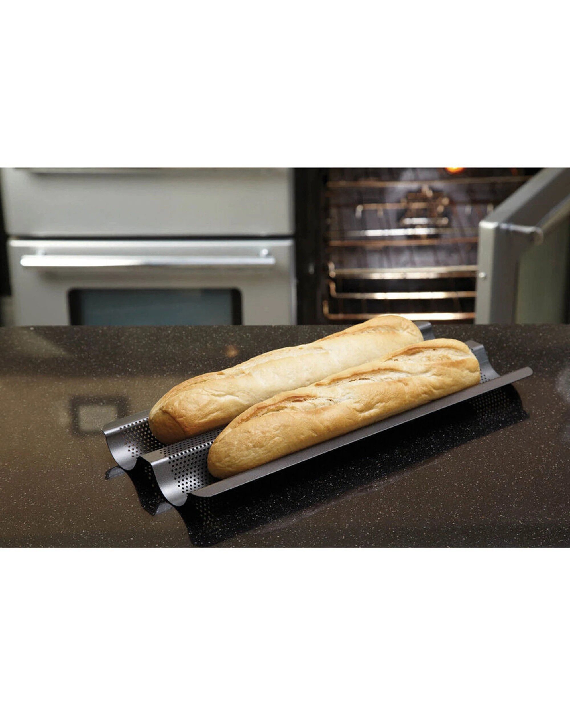 3 Mastercraft 2x Crusty Bake Non-Stick Baguette Tray Set 39x16cm - Grey, 3 of 4