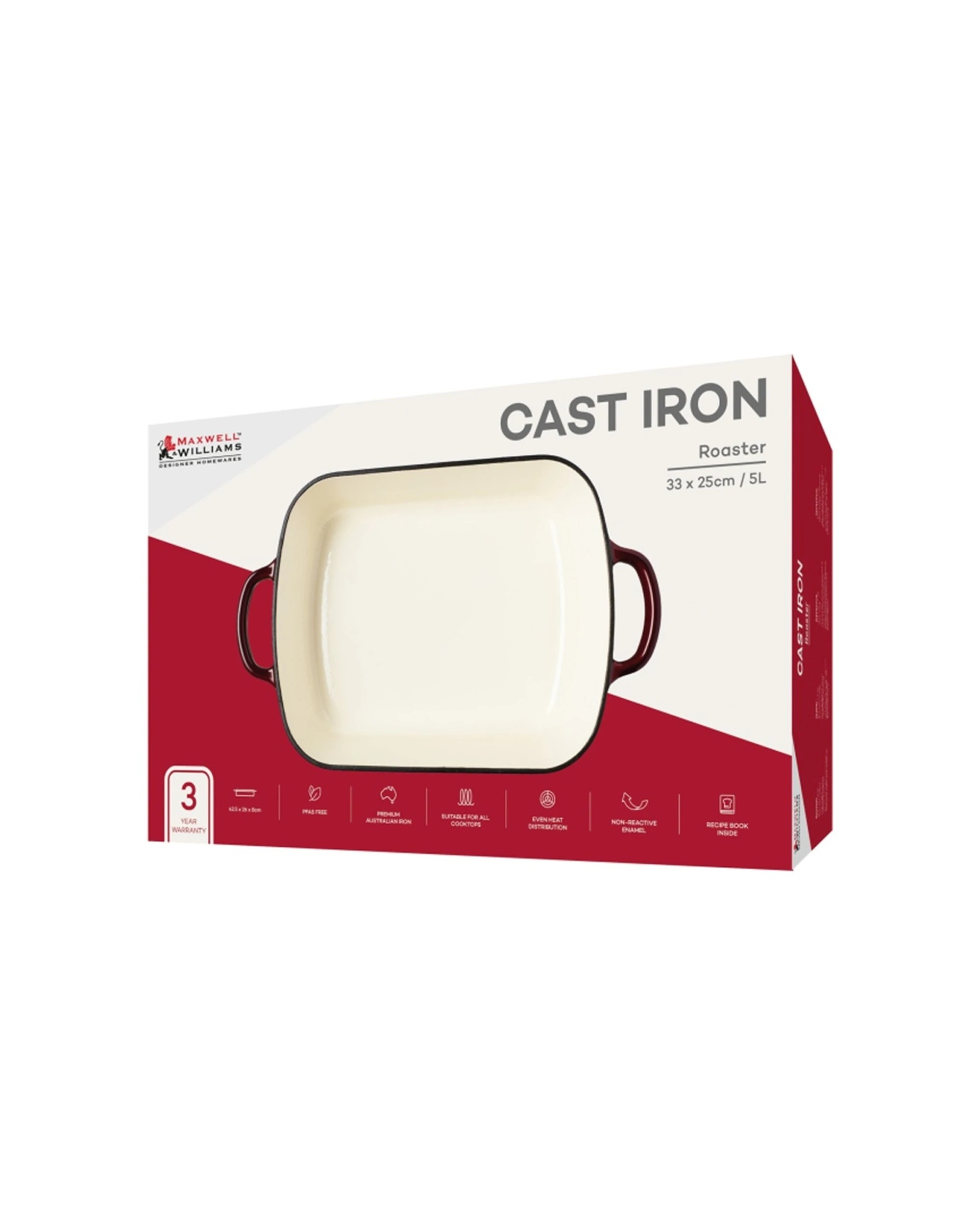 6 Maxwell & Williams Cast Iron Roaster 5L Capacity Bakeware 34x26cm Merlot - Red, 6 of 6