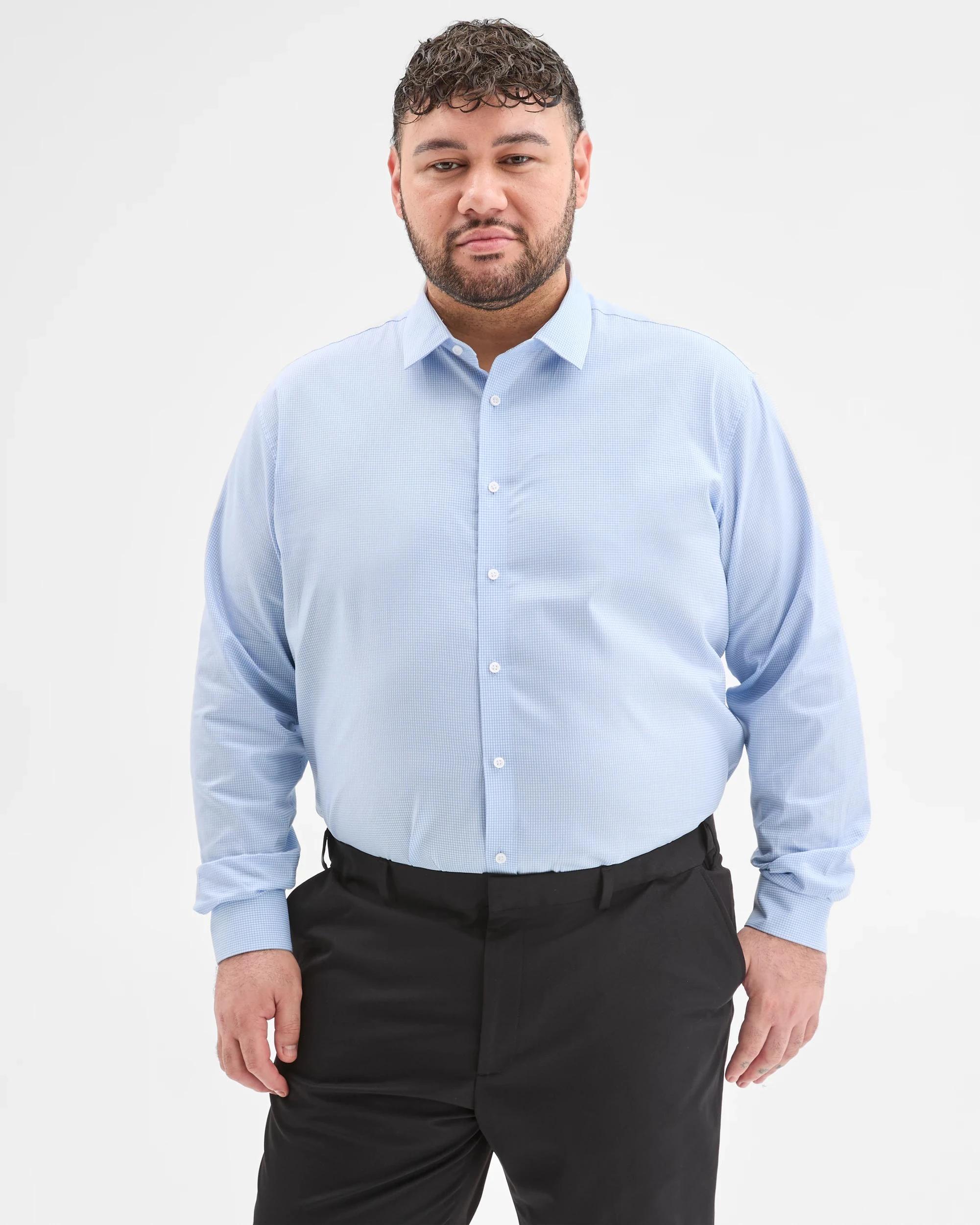 3 Target Man Plus Plus Size Gingham Business Shirt BLUE GINGHAM, 3 of 6