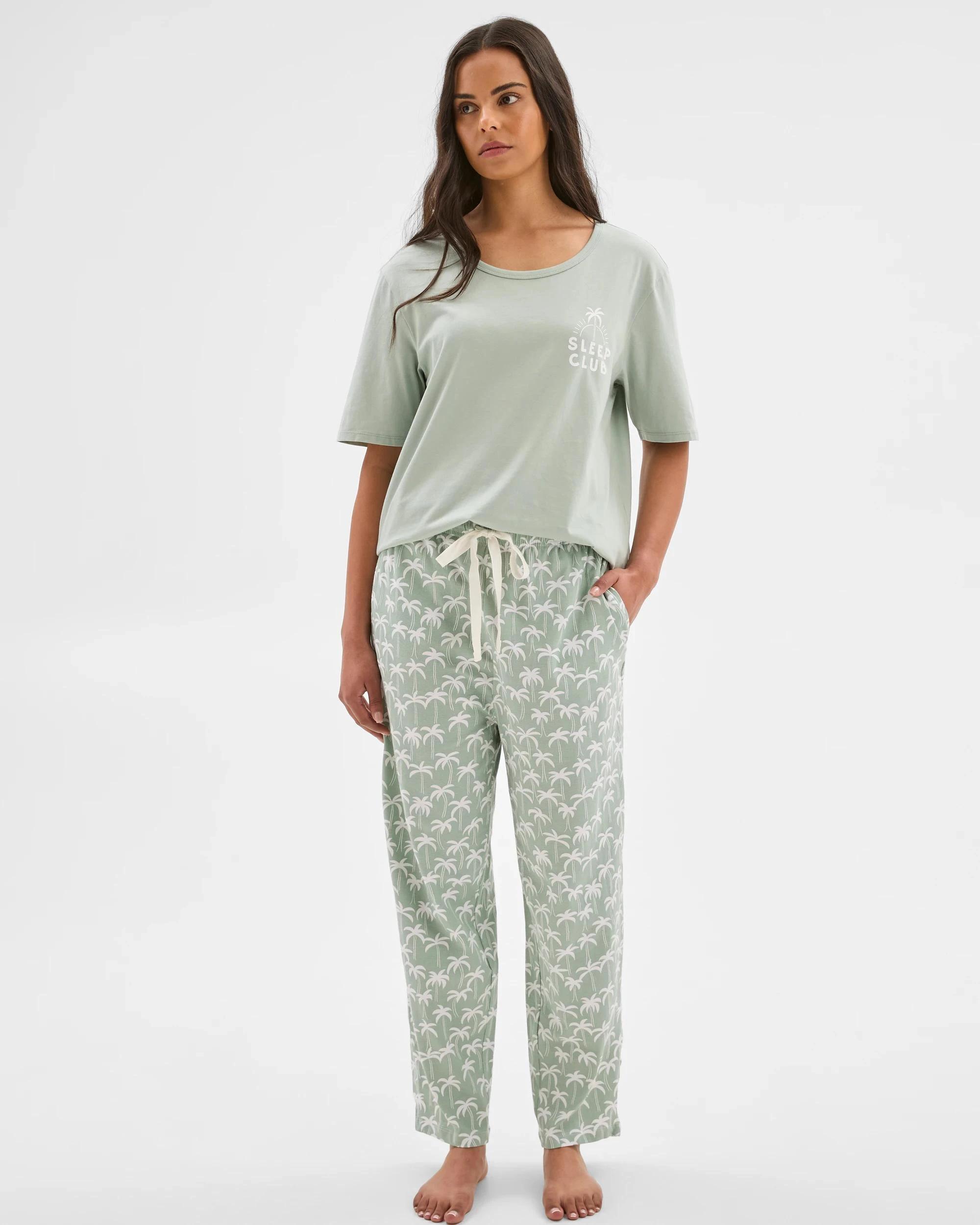 1 Target Woman Womens Australian Cotton Jersey 7/8 Length Sleep Pyjama Pants PALM, 1 of 6