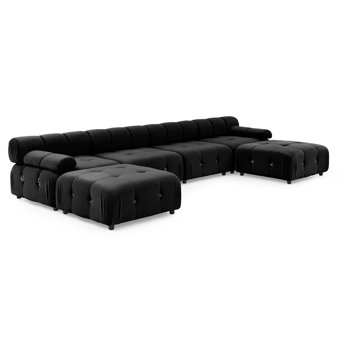 6 Foret 1pc Armless Seat Modular Extension Lounge Couch Tufted Velvet Sofa Black, 6 of 9