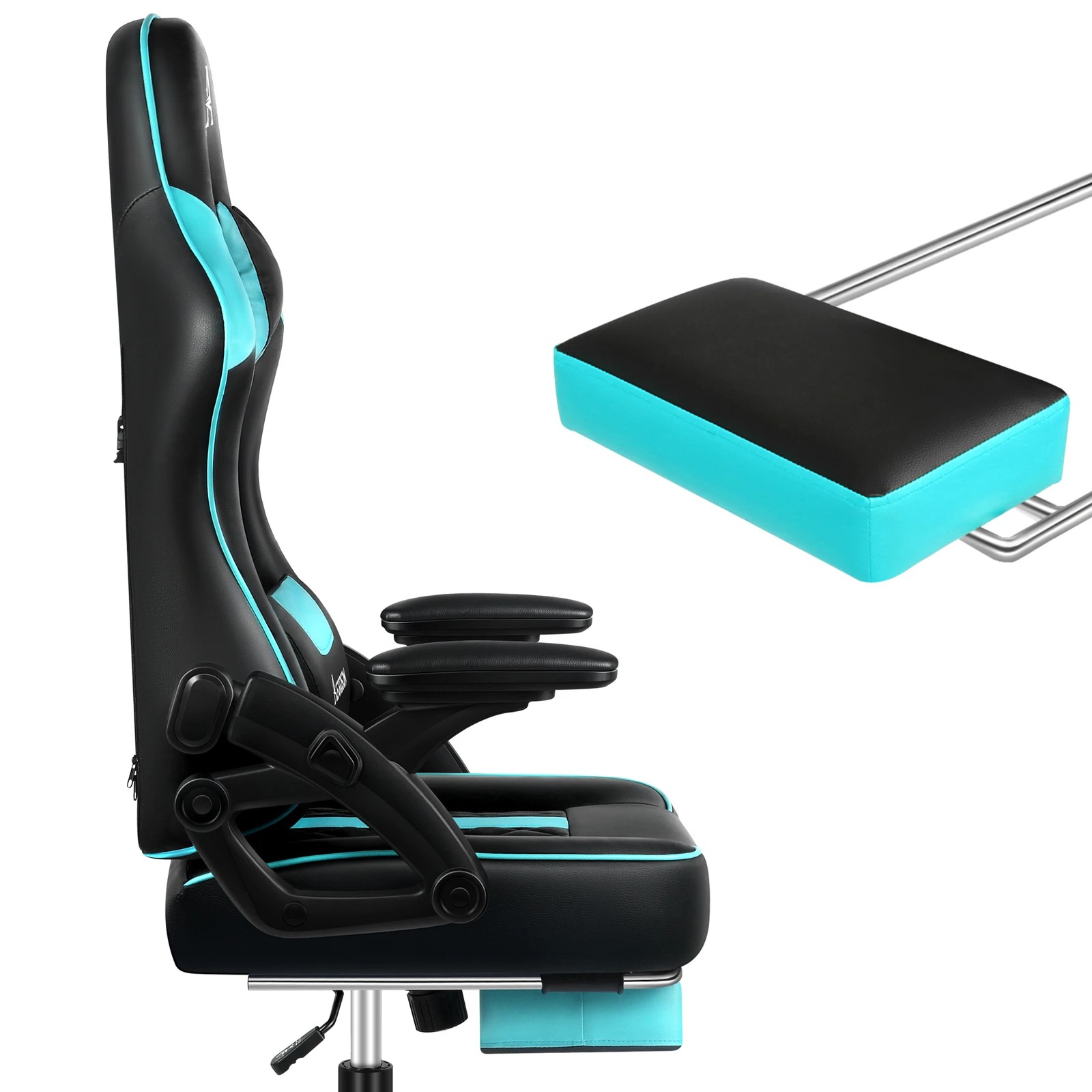 4 Alfordson Gaming Office Chair Massage Computer Footrest Leather - Cyan, 4 of 10