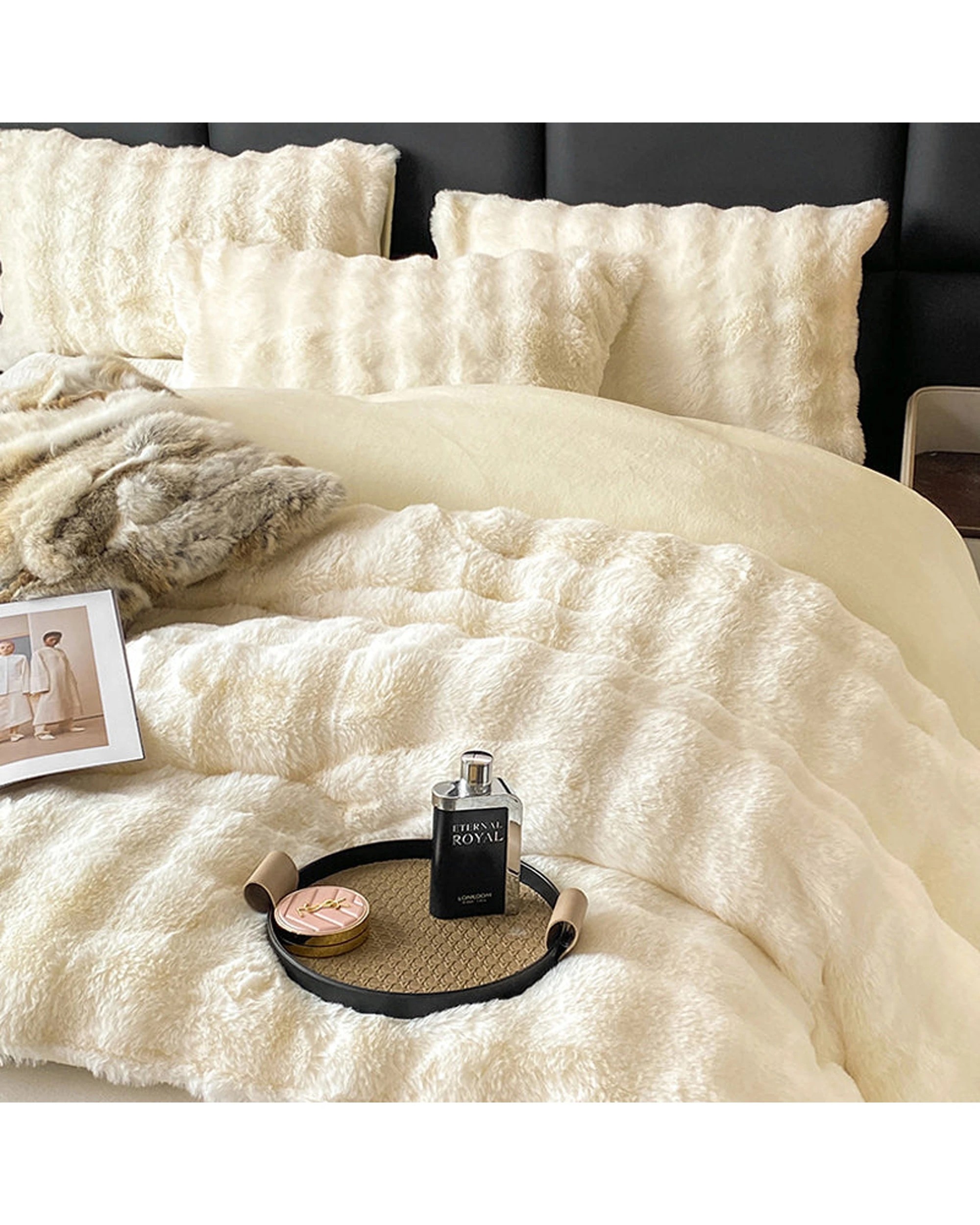 4 Cotton More Faux Bubble Rabbit Fur Blanket 200x230cm Cream - White, 4 of 6