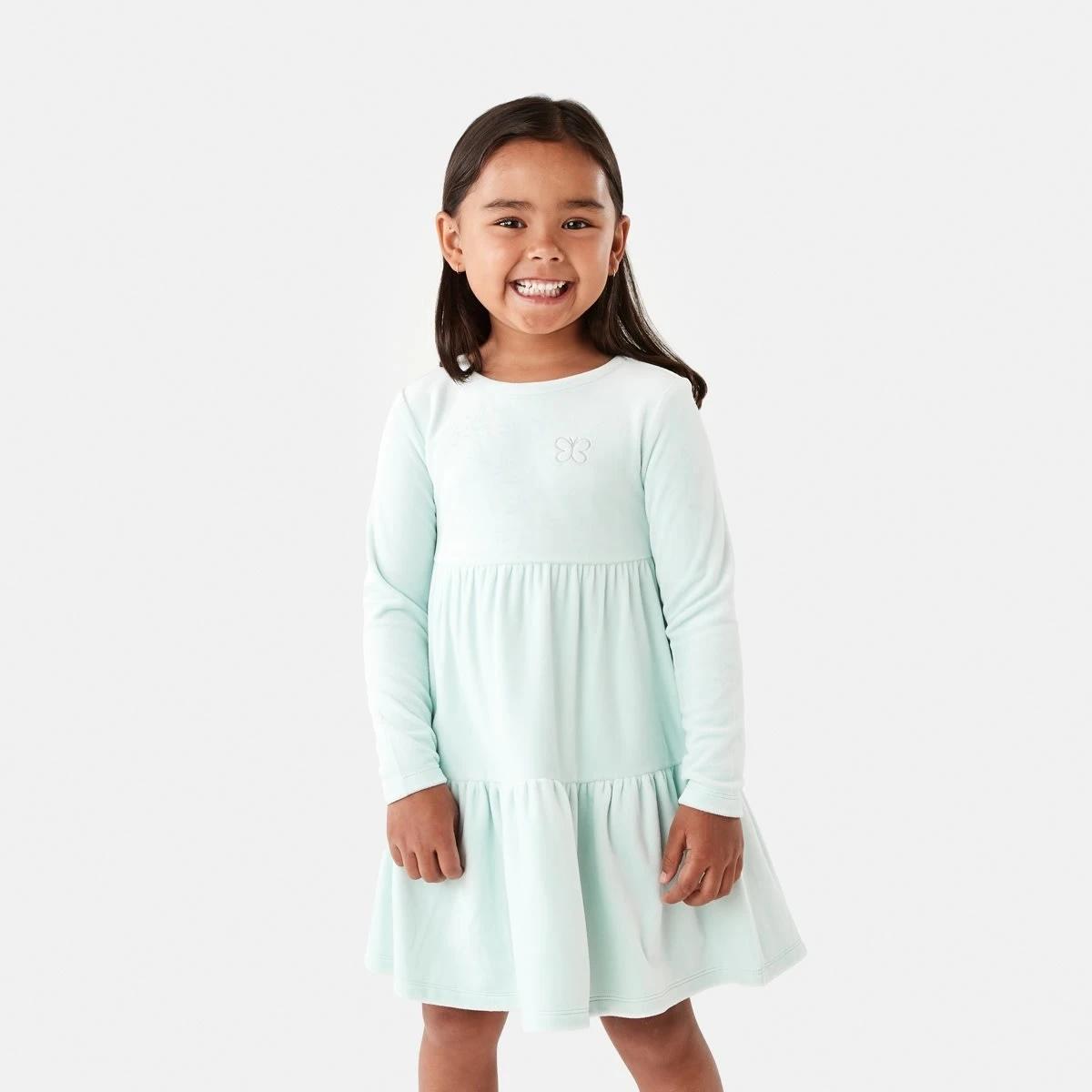 1 Long Sleeve Velour Tier Dress Butterfly, 1 of 9