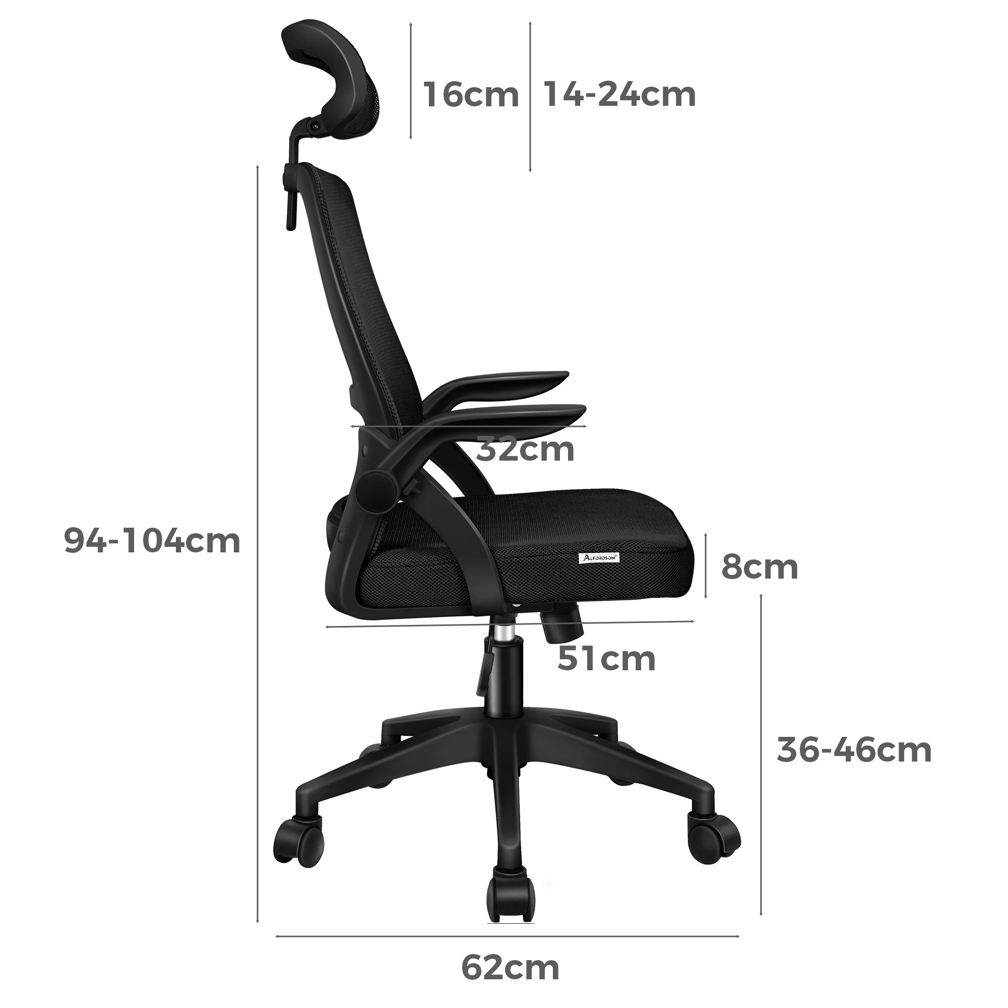 6 Alfordson Mesh Office Chair Executive Fabric Seat Tilt Gaming Racing Computer - Black, 6 of 10