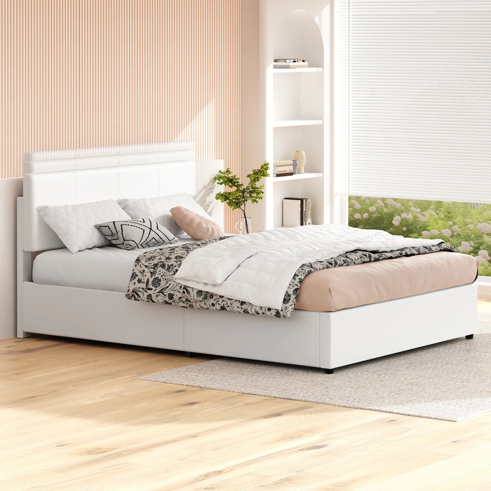 6 Alfordson Bed Frame Double Gas Lift Storage Adjustable Headboard Luria - White, 6 of 9