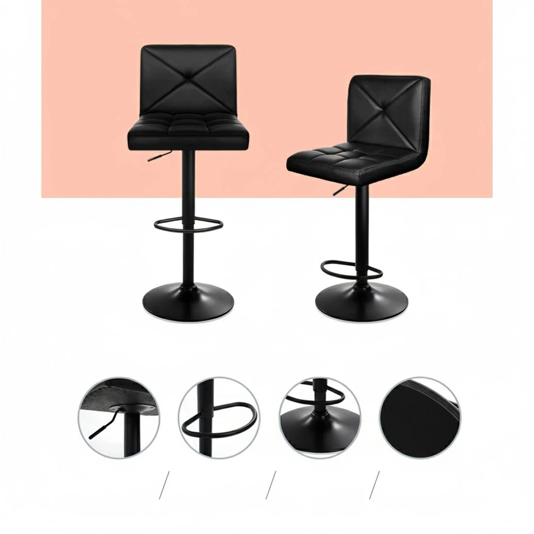 4 Artiss 4x Bar Stools Gas Lift Leather Chair - Black, 4 of 5