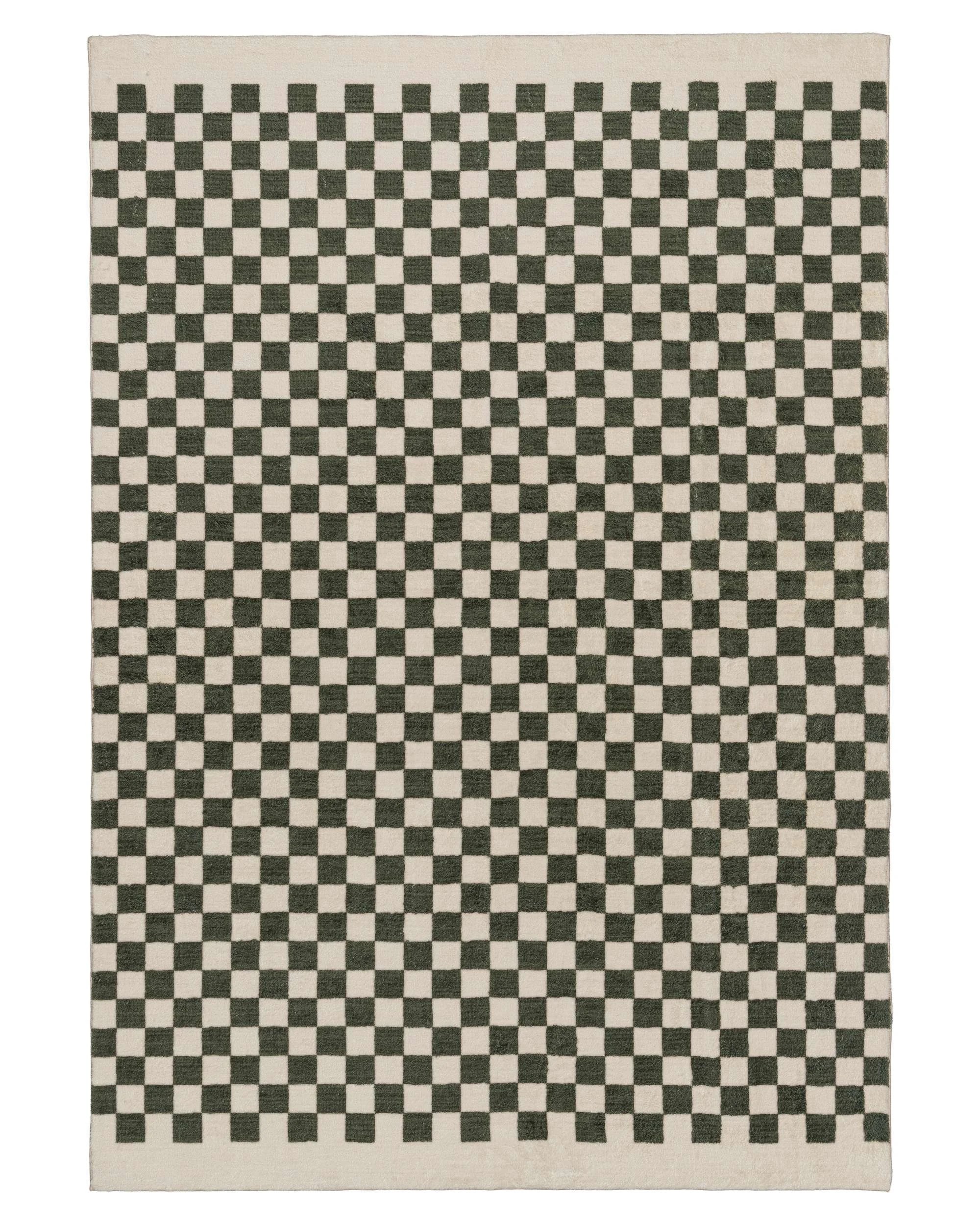 1 Loopsie Malibu Checkered Washable Rug-290cm x 200cm - Green, 1 of 8