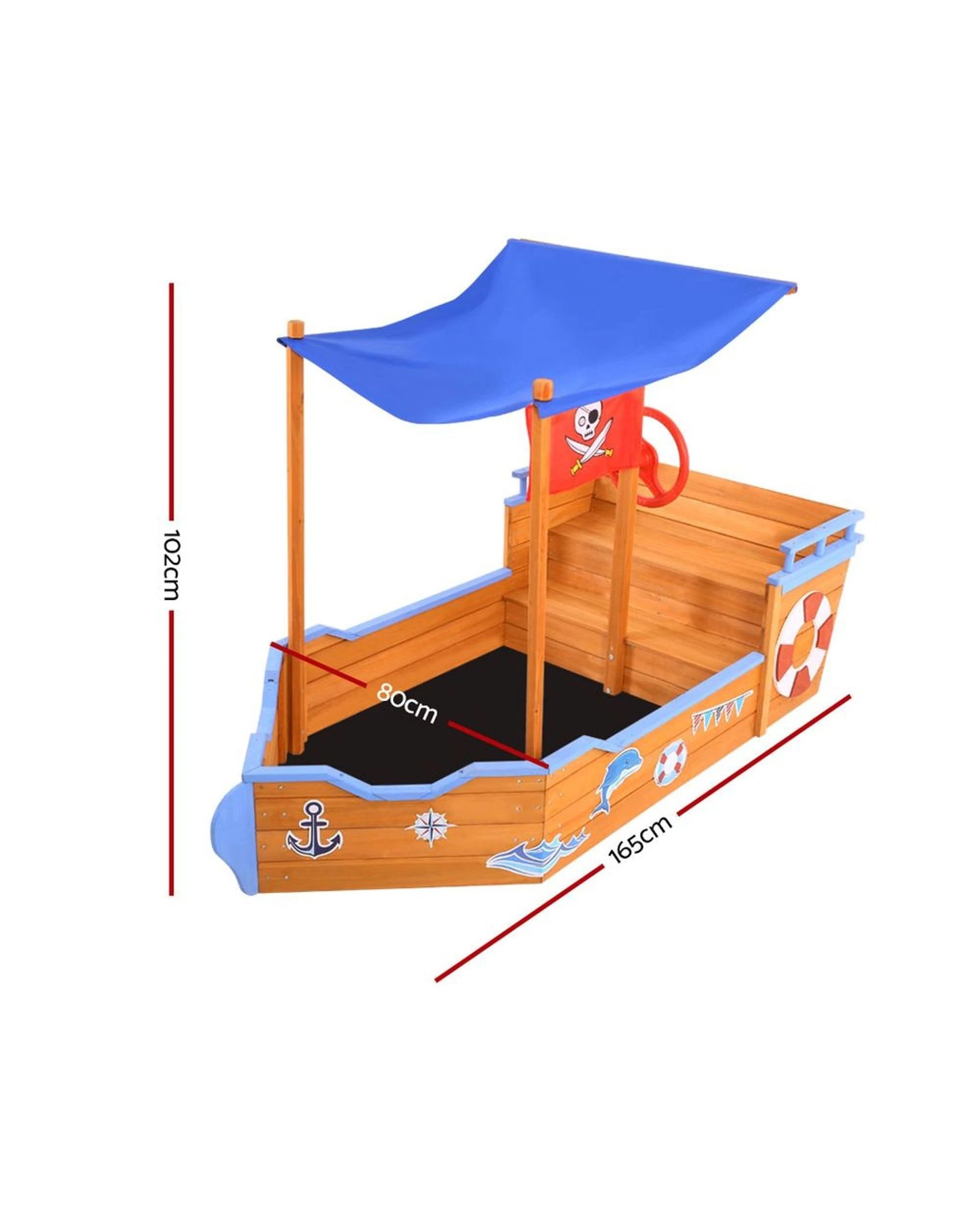 1 Keezi Kids Sandpit Wooden Boat Sand Pit With Canopy Bench Seat 165cm
 - Brown, 1 of 2