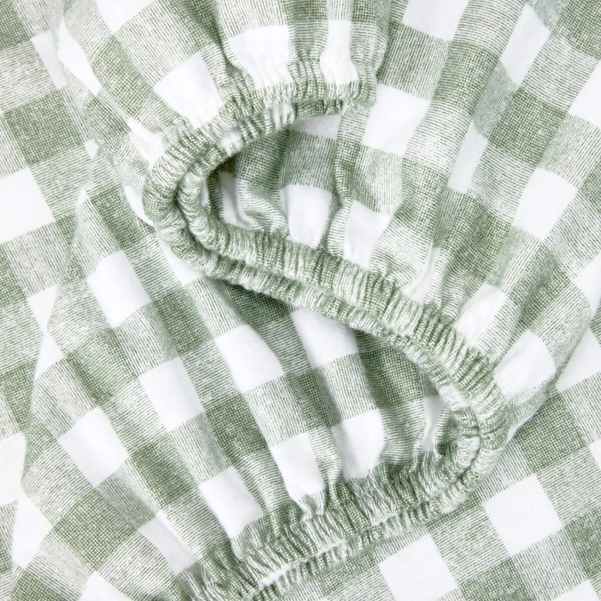 3 Gingham Cotton Flannelette Sheet Set - Single Bed, Green, 3 of 7