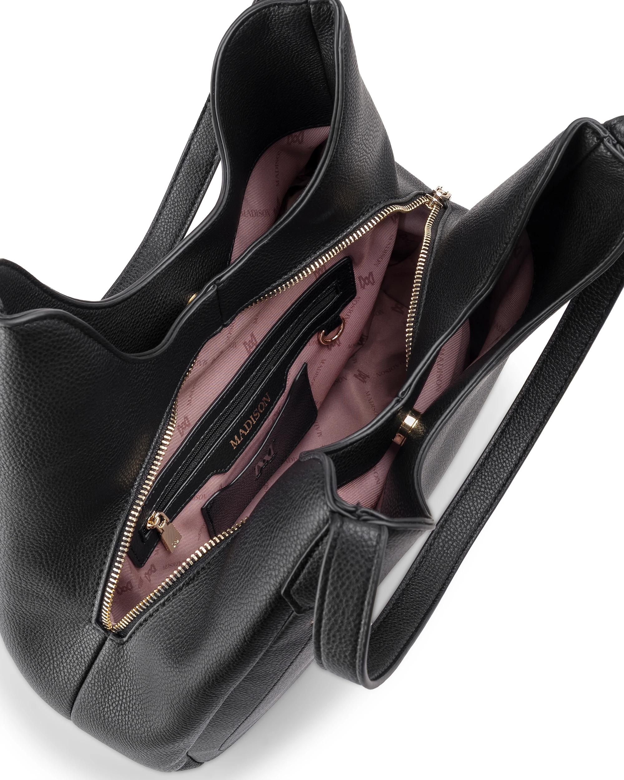 6 Madison Accessories Angela Large 3 Compartment Hobo Soft Shoulder Bag BLACK, 6 of 7
